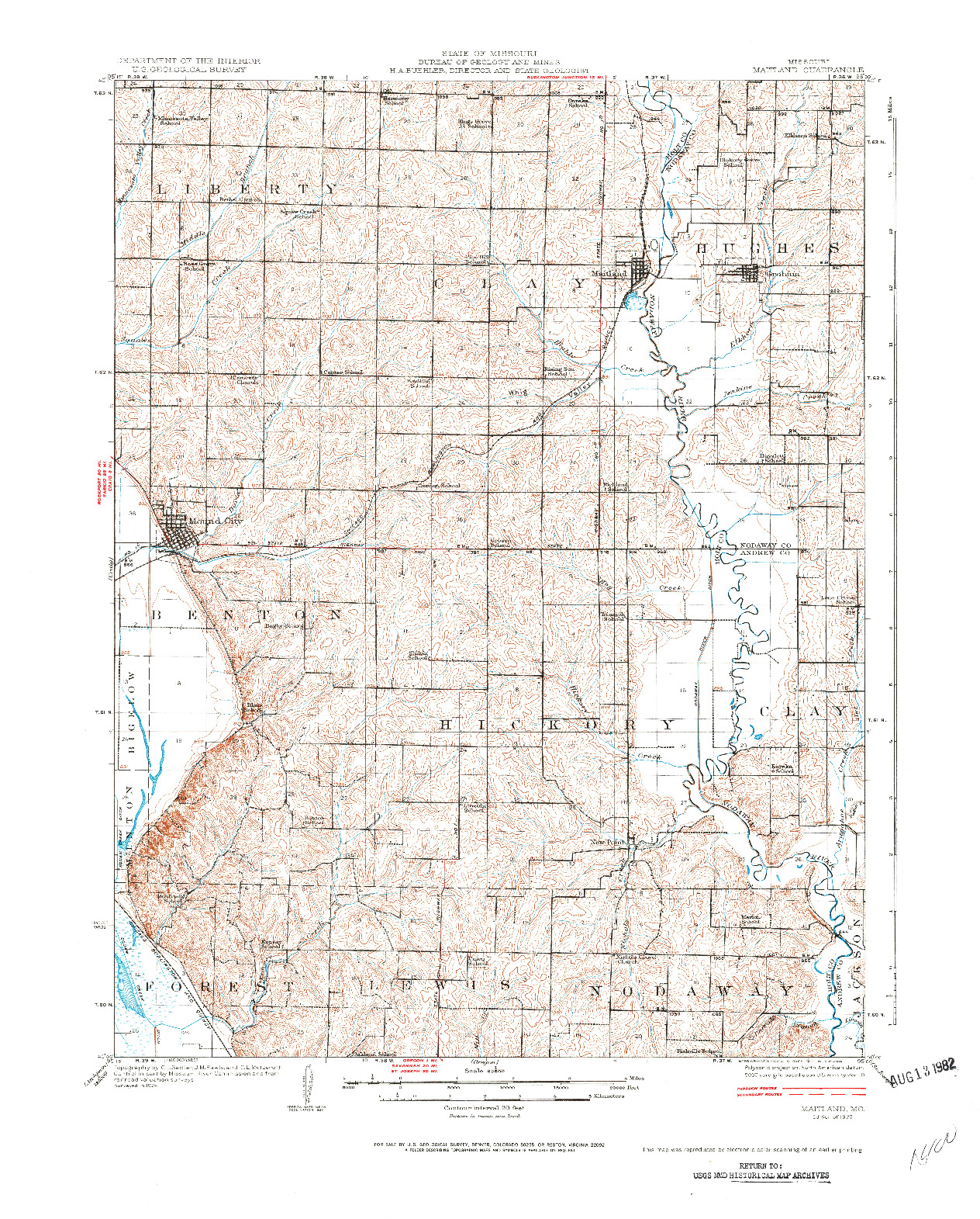 USGS 1:62500-SCALE QUADRANGLE FOR MAITLAND, MO 1926