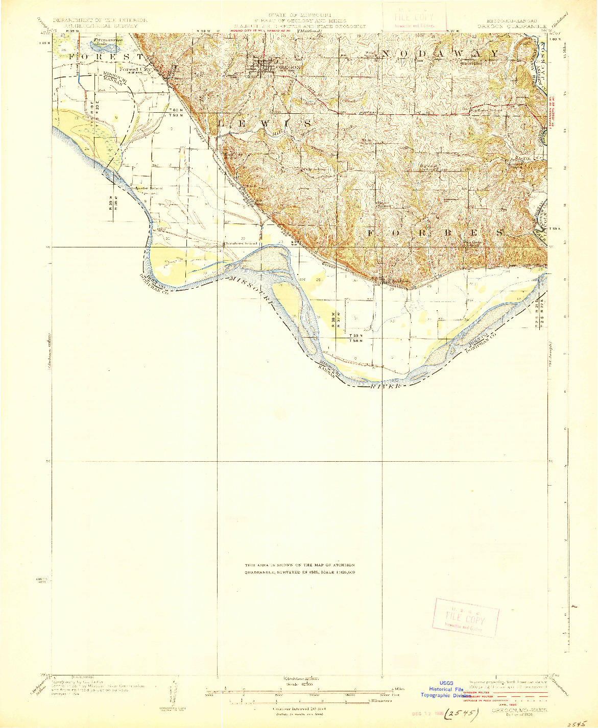 USGS 1:62500-SCALE QUADRANGLE FOR OREGON, MO 1926