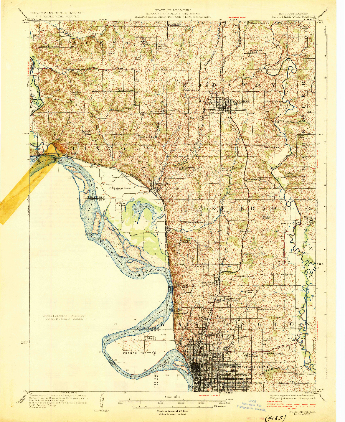 USGS 1:62500-SCALE QUADRANGLE FOR ST. JOSEPH, MO 1926