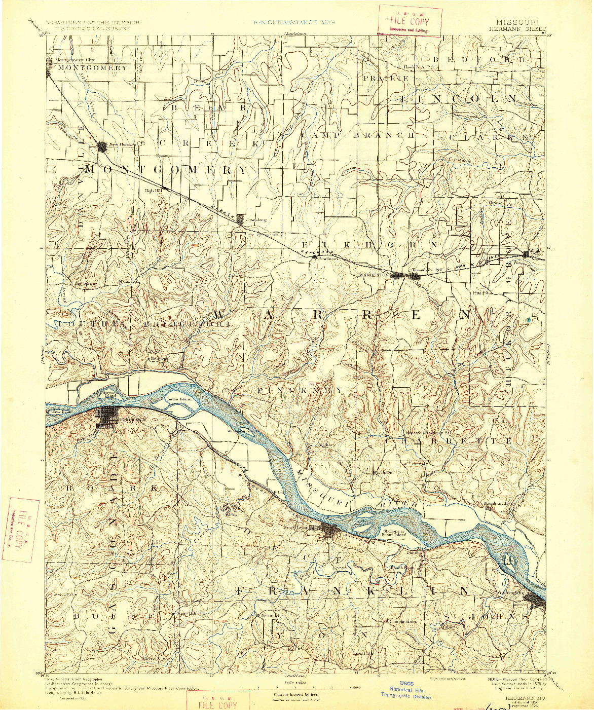 USGS 1:125000-SCALE QUADRANGLE FOR HERMANN, MO 1890