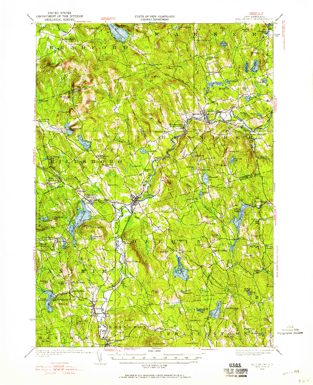 USGS 1:62500-SCALE QUADRANGLE FOR HILLSBORO, NH 1926