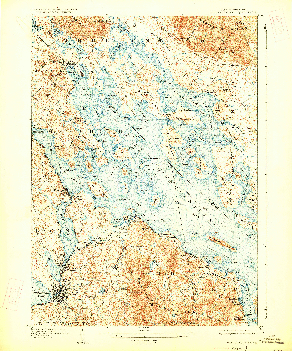 USGS 1:62500-SCALE QUADRANGLE FOR WINNEPESAUKEE, NH 1909