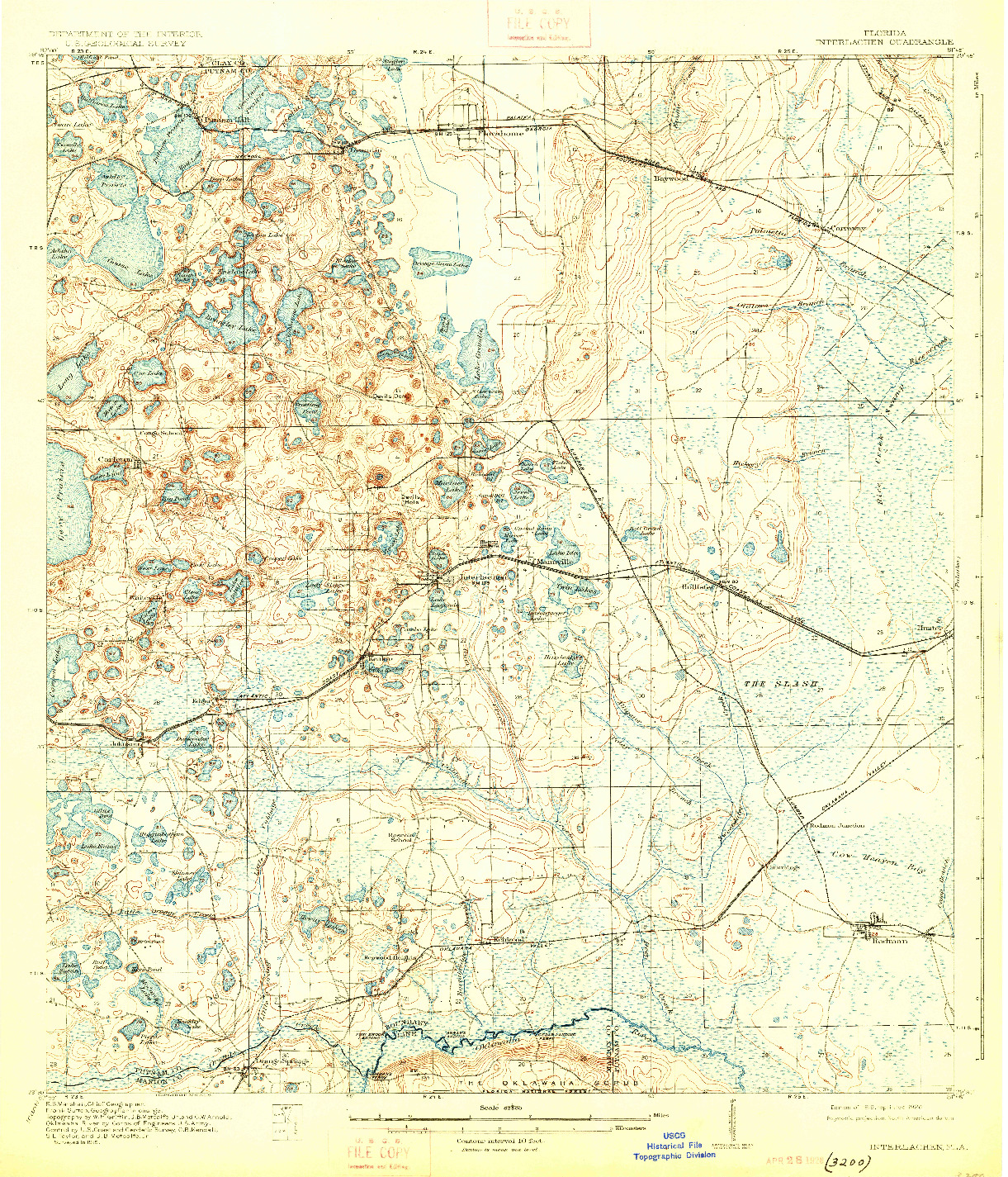 USGS 1:62500-SCALE QUADRANGLE FOR INTERLACHEN, FL 1916
