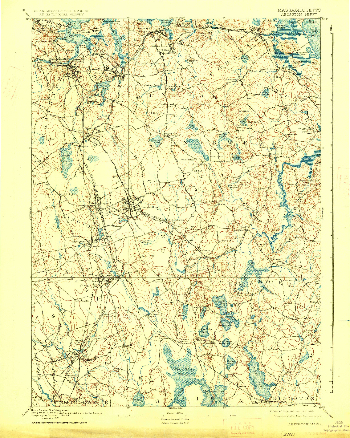 USGS 1:62500-SCALE QUADRANGLE FOR ABINGTON, MA 1893