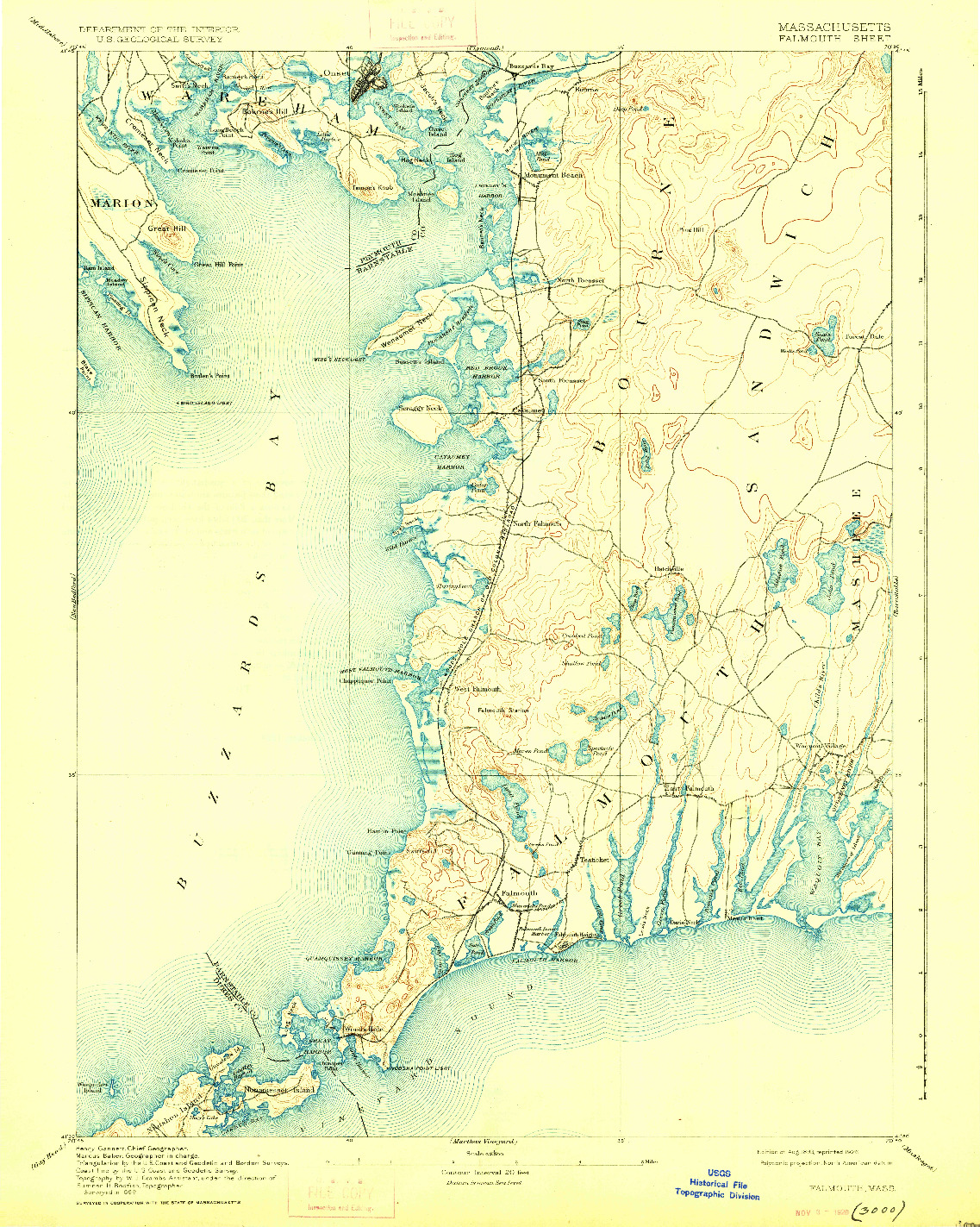 USGS 1:62500-SCALE QUADRANGLE FOR FALMOUTH, MA 1893