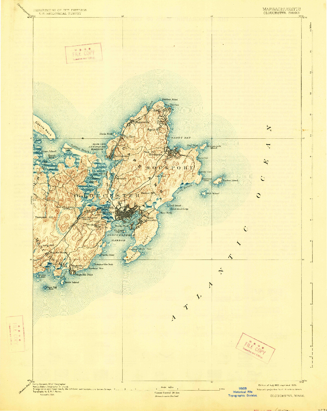 USGS 1:62500-SCALE QUADRANGLE FOR GLOUCESTER, MA 1893