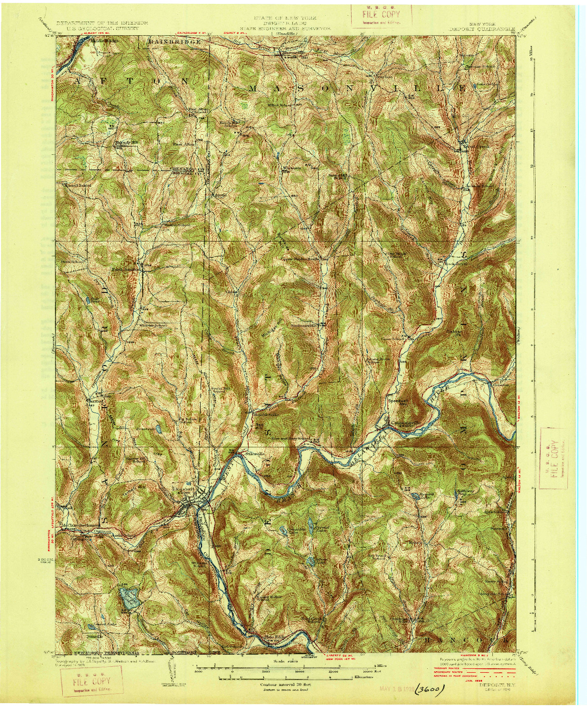 USGS 1:62500-SCALE QUADRANGLE FOR DEPOSIT, NY 1926