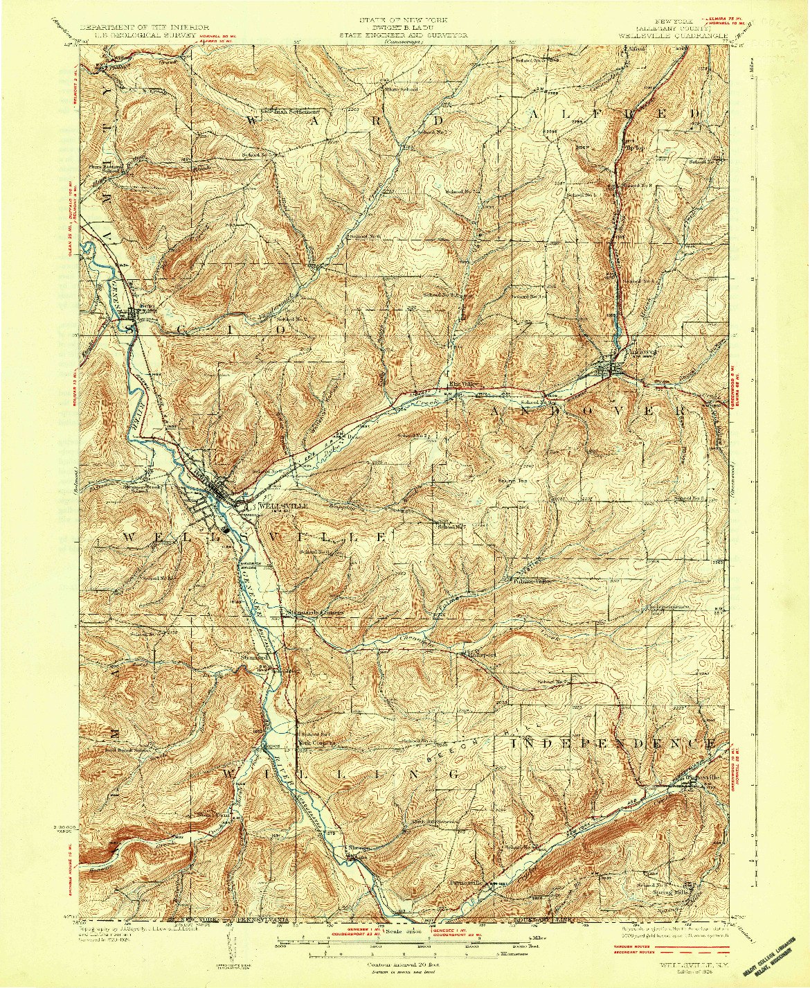USGS 1:62500-SCALE QUADRANGLE FOR WELLSVILLE, NY 1926