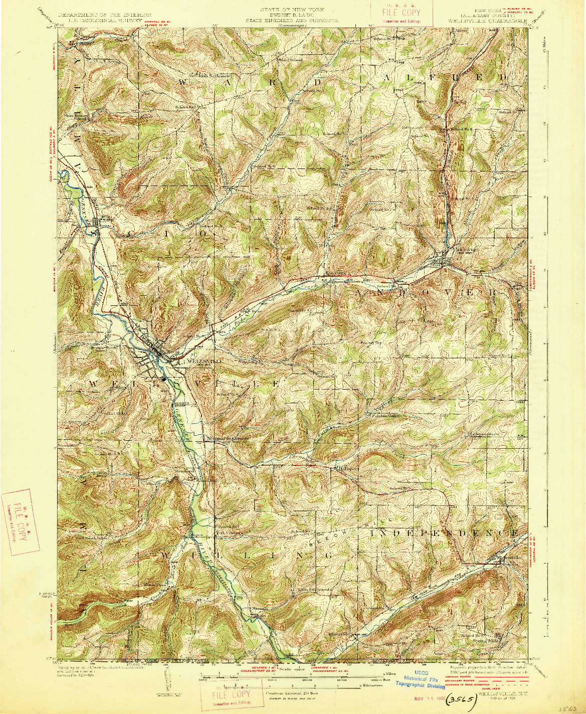 USGS 1:62500-SCALE QUADRANGLE FOR WELLSVILLE, NY 1926