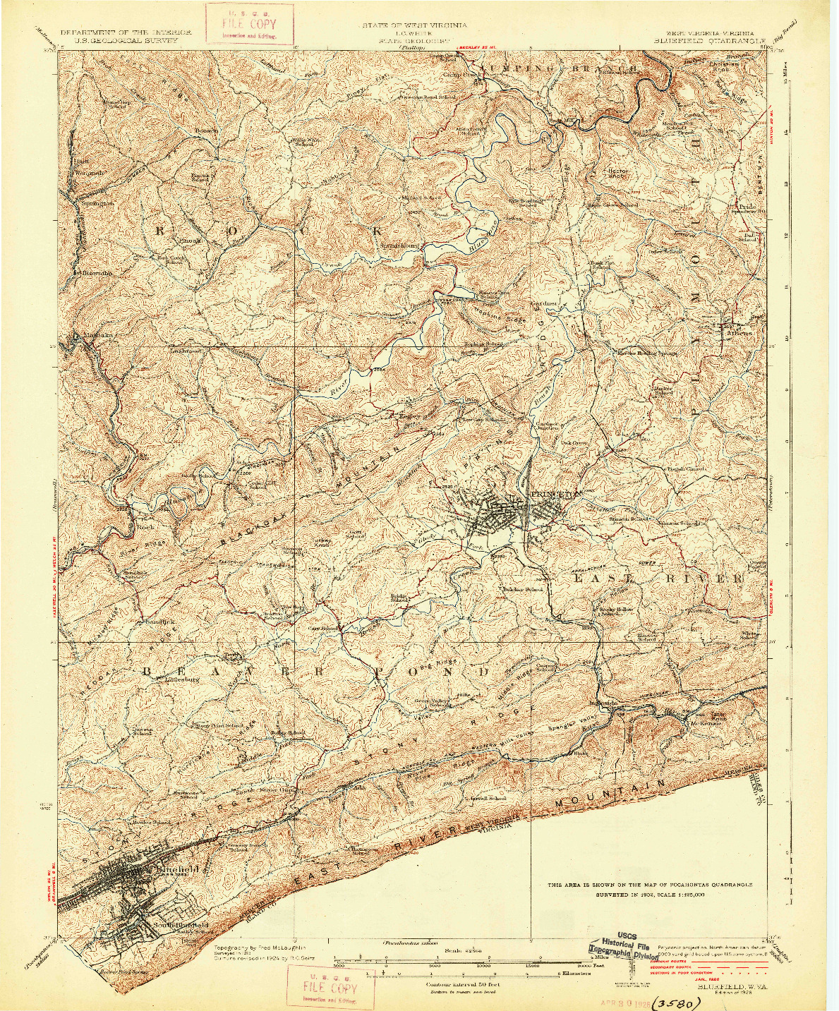 USGS 1:62500-SCALE QUADRANGLE FOR BLUEFIELD, WV 1926