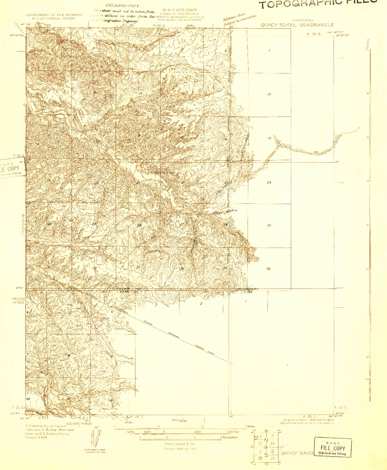 USGS 1:31680-SCALE QUADRANGLE FOR QUINCY SCHOOL, CA 1926