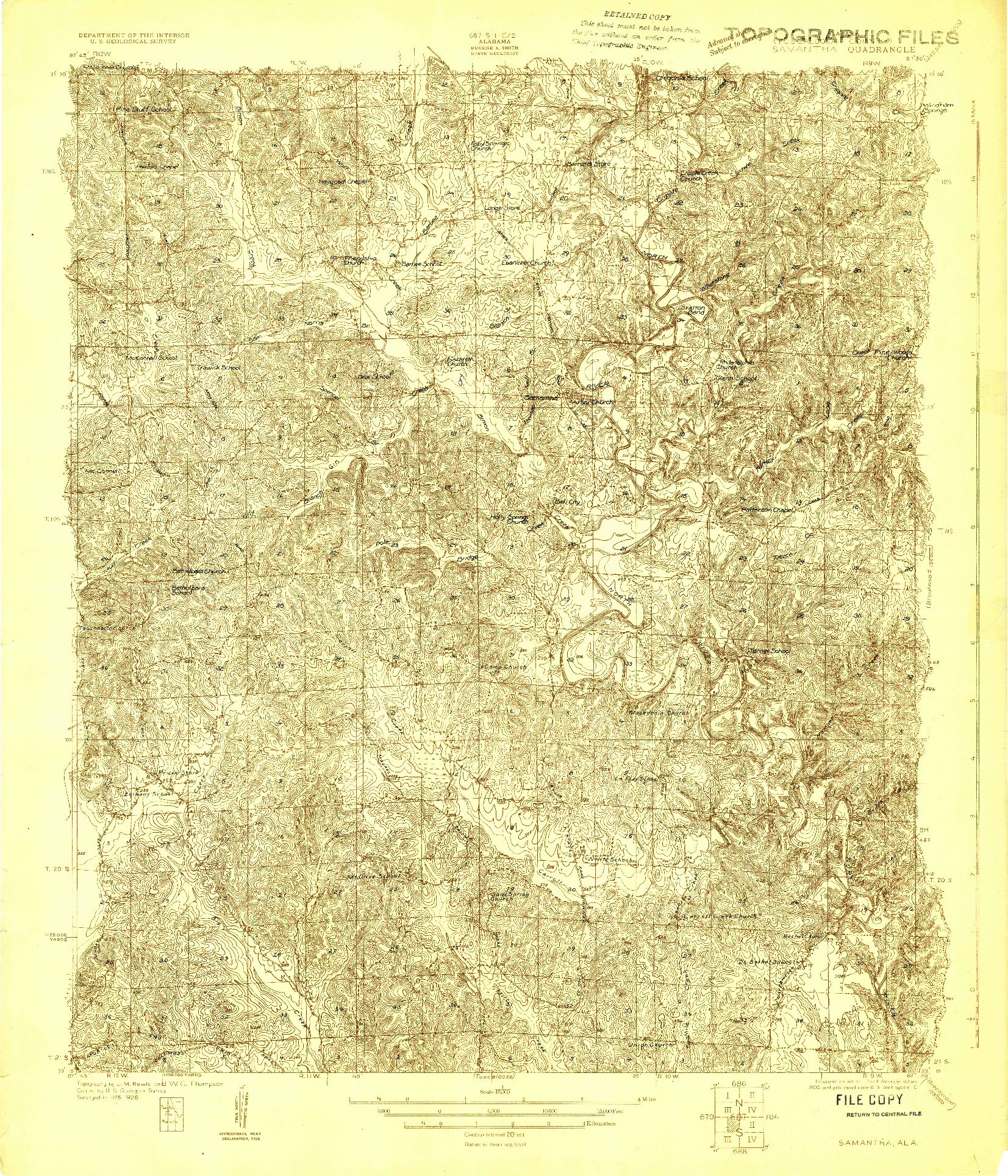 USGS 1:48000-SCALE QUADRANGLE FOR SAMANTHA, AL 1926