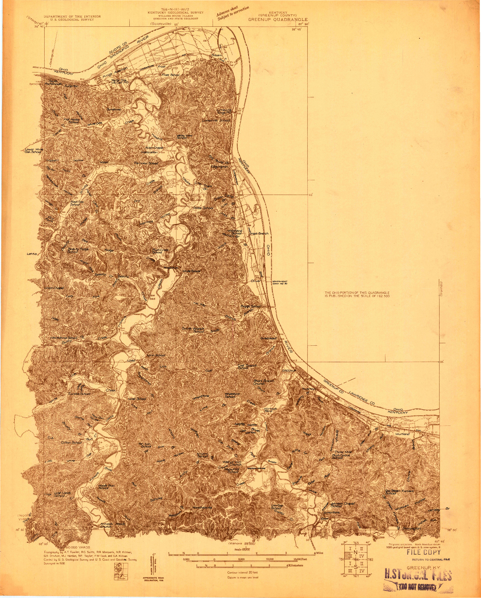 USGS 1:48000-SCALE QUADRANGLE FOR GREENUP, KY 1926