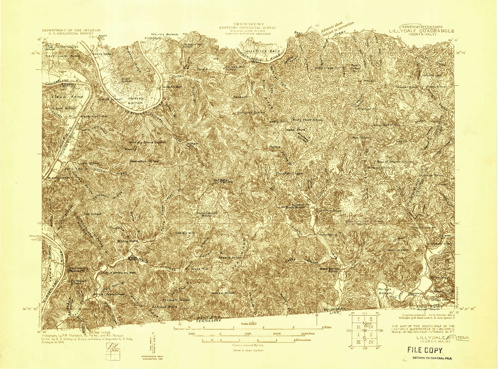 USGS 1:48000-SCALE QUADRANGLE FOR LILLYDALE, KY 1926