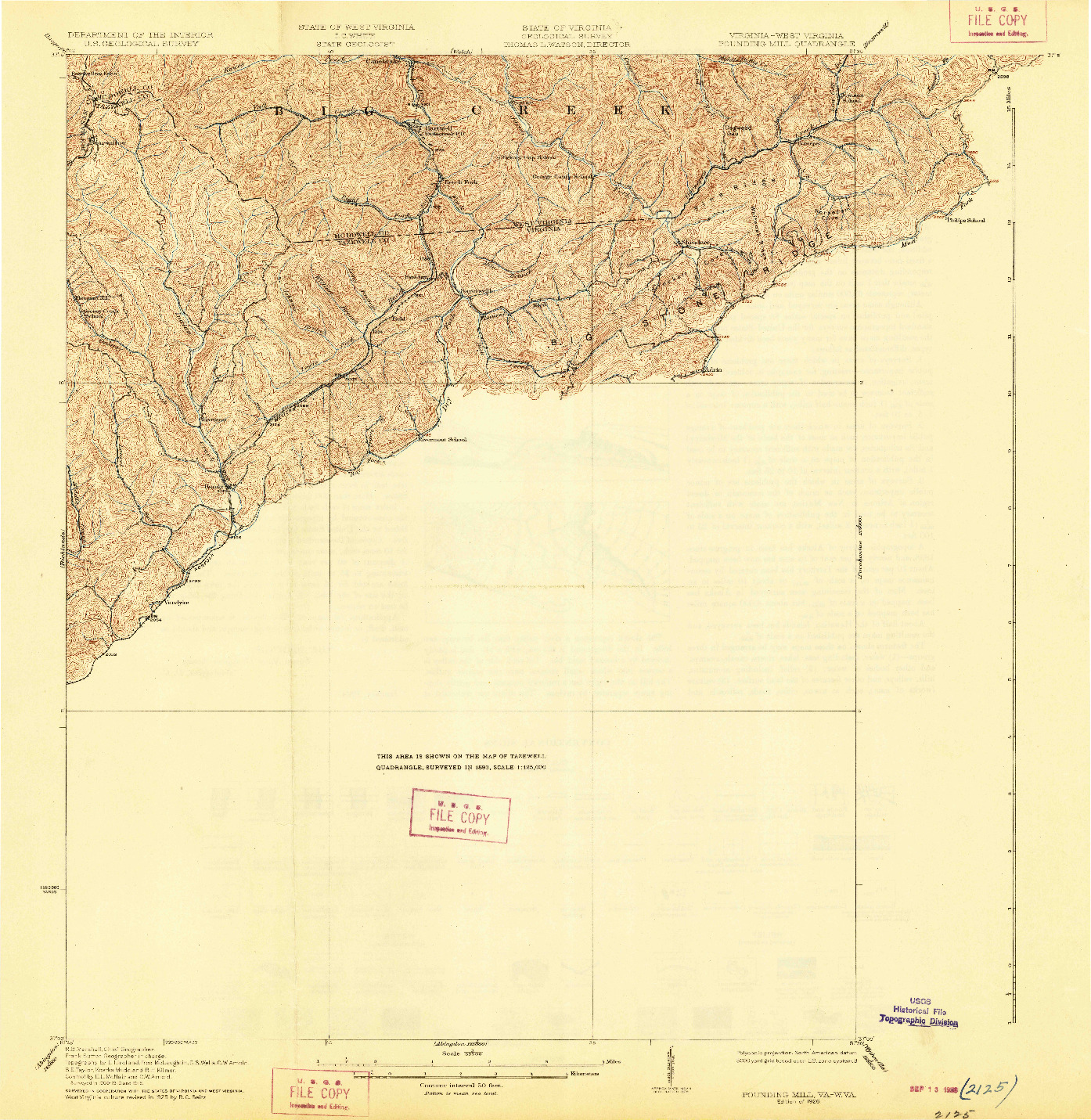 USGS 1:62500-SCALE QUADRANGLE FOR POUNDING MILL, VA 1926