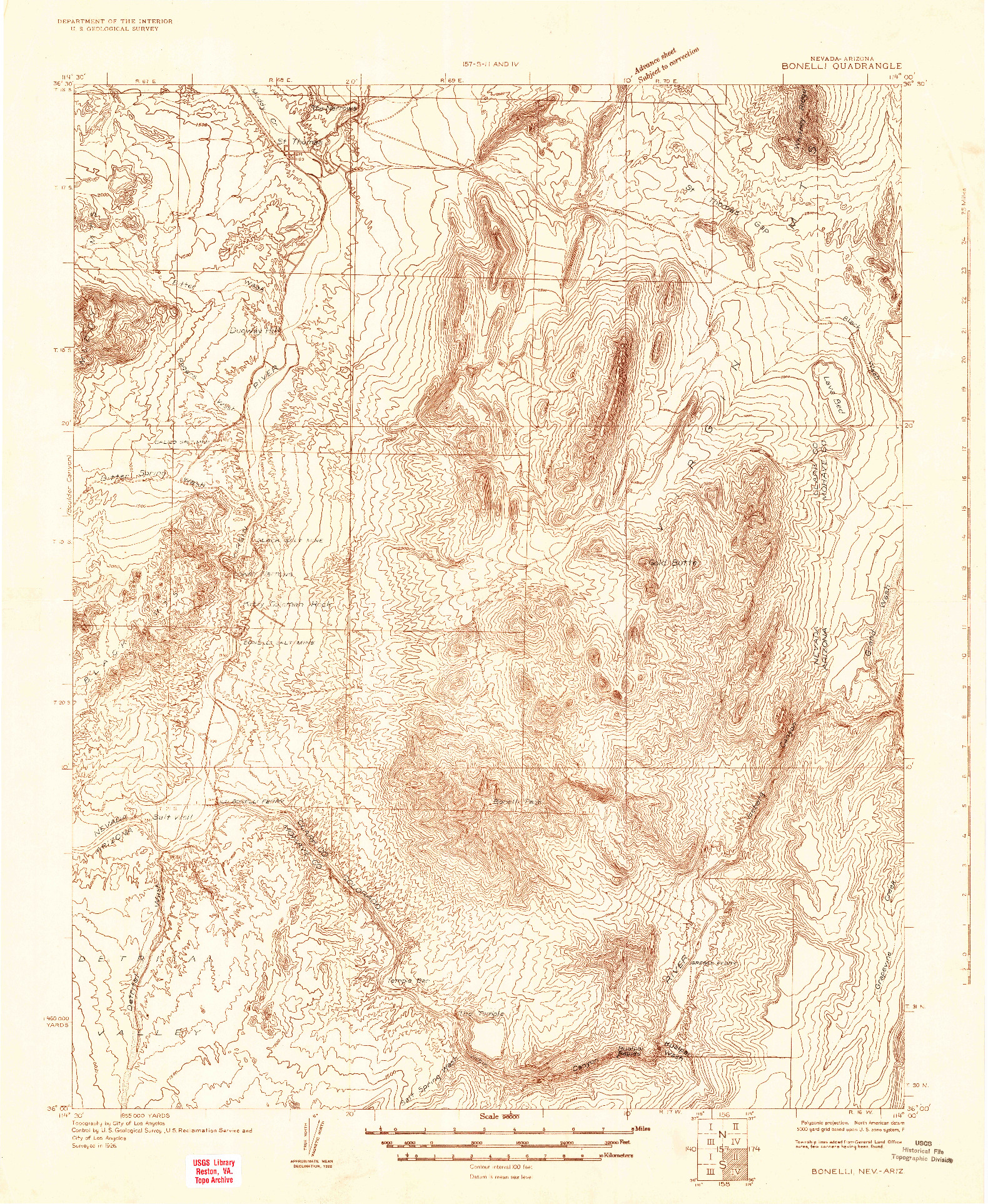 USGS 1:96000-SCALE QUADRANGLE FOR BONELLI, NV 1926