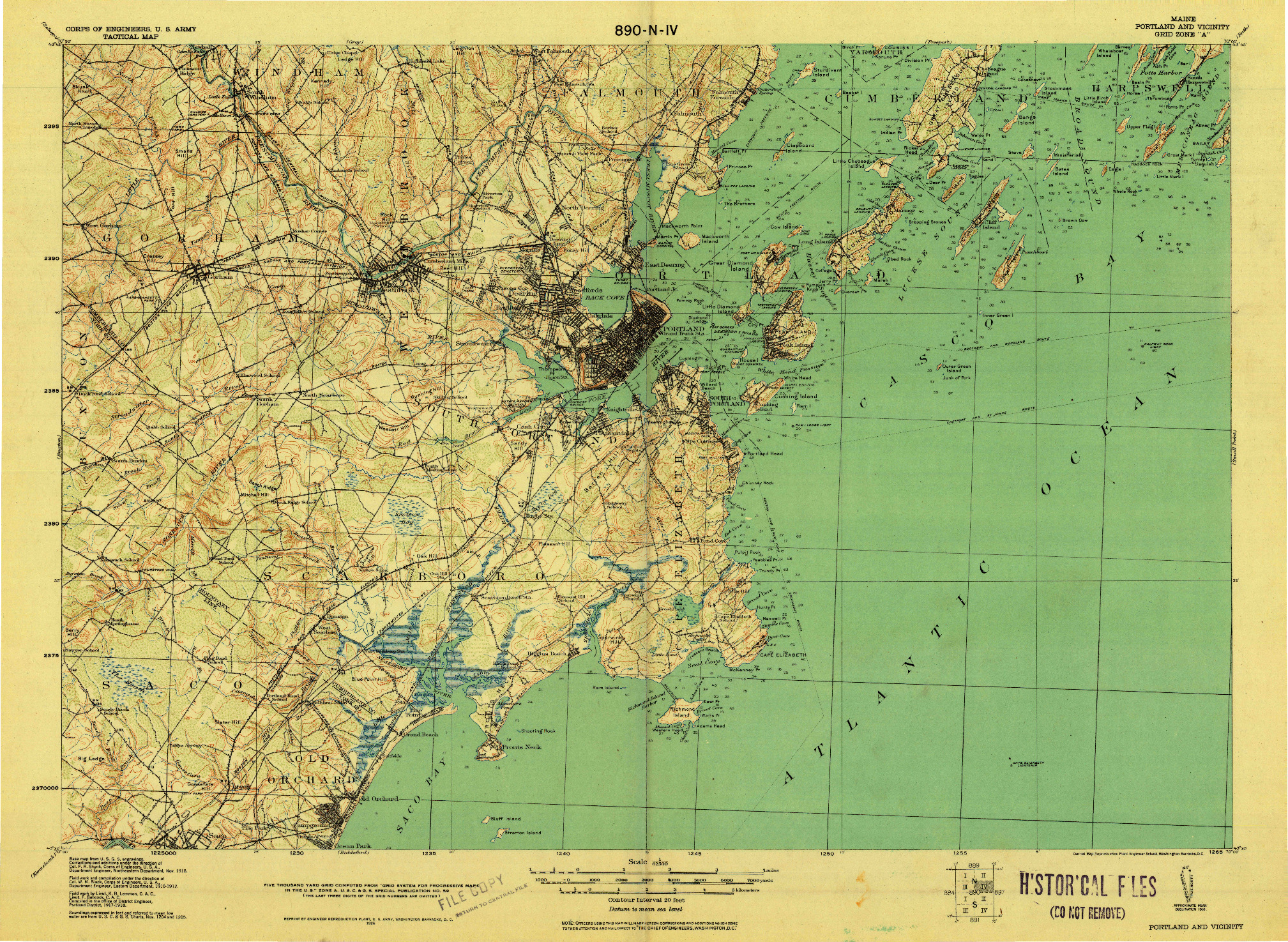 USGS 1:62500-SCALE QUADRANGLE FOR PORTLAND AND VICINITY, ME 1918