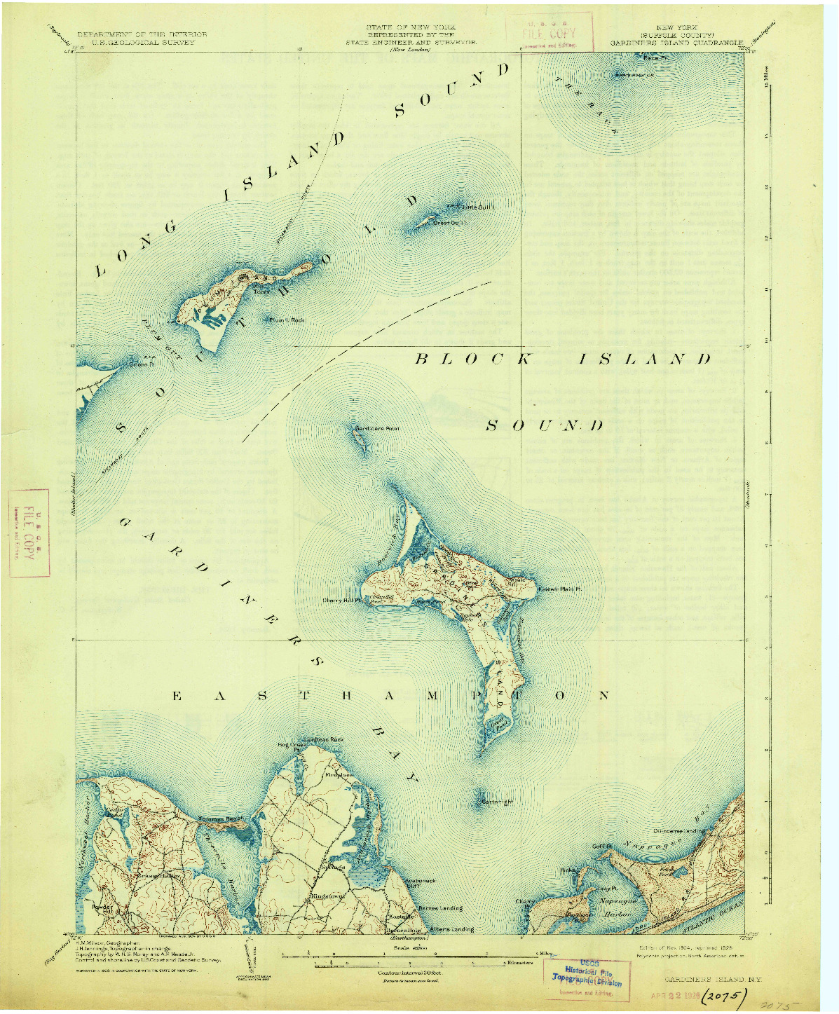 USGS 1:62500-SCALE QUADRANGLE FOR GARDINERS ISLAND, NY 1904