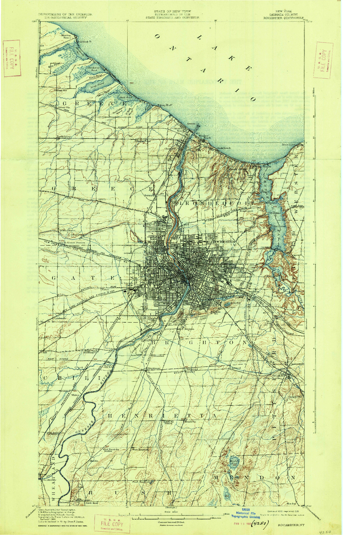 USGS 1:62500-SCALE QUADRANGLE FOR ROCHESTER, NY 1920