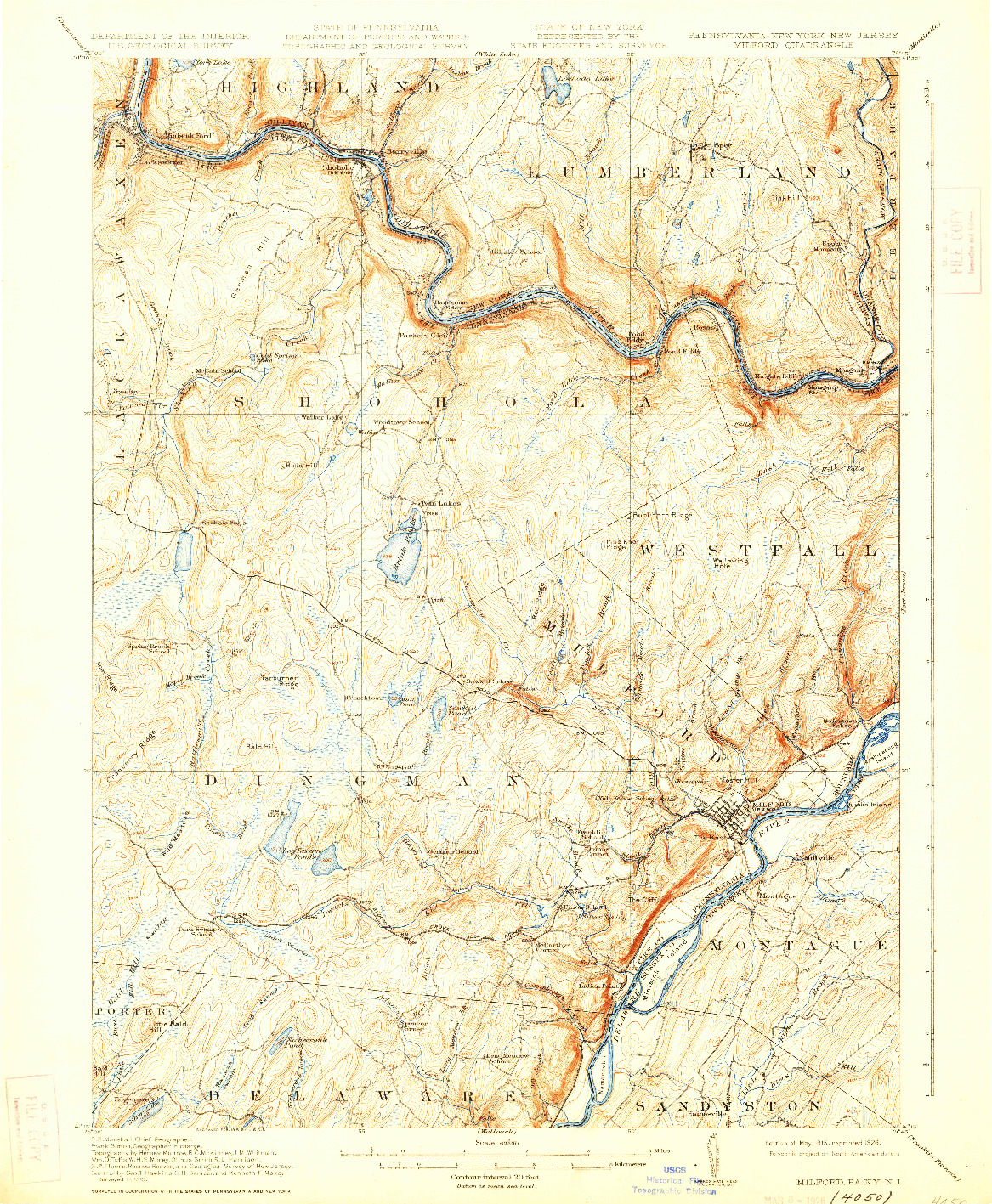 USGS 1:62500-SCALE QUADRANGLE FOR MILFORD, PA 1915