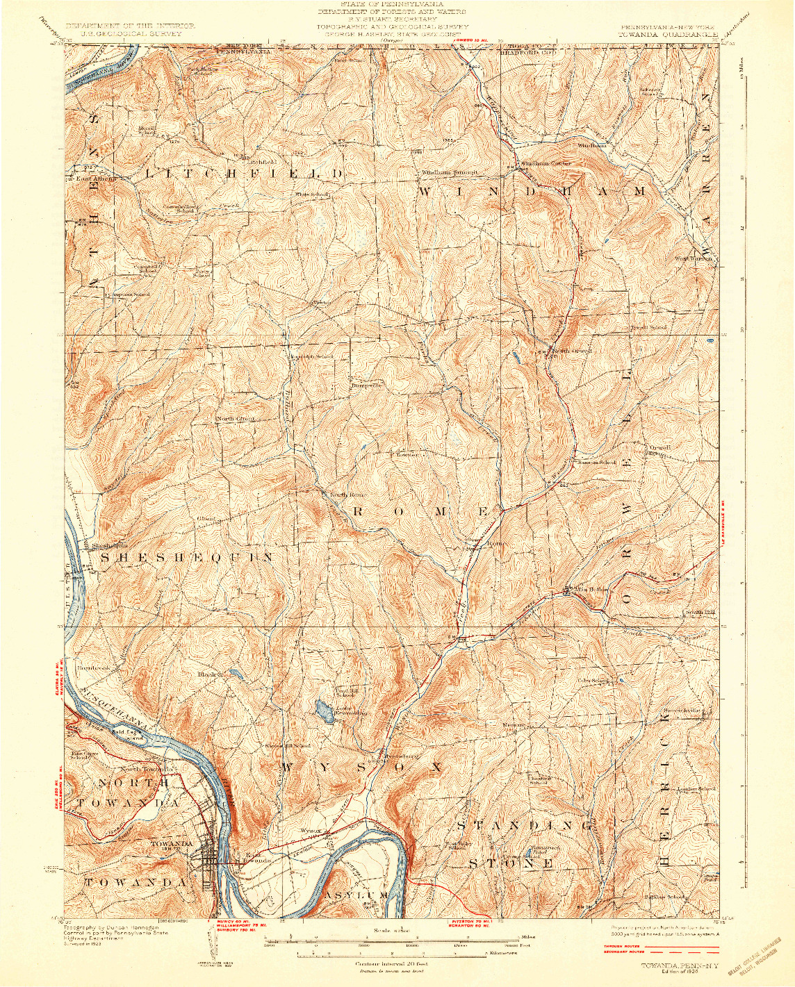 USGS 1:62500-SCALE QUADRANGLE FOR TOWANDA, PA 1926