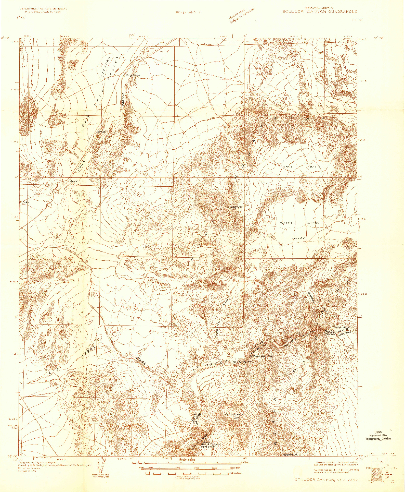 USGS 1:96000-SCALE QUADRANGLE FOR BOULDER CANYON, NV 1926