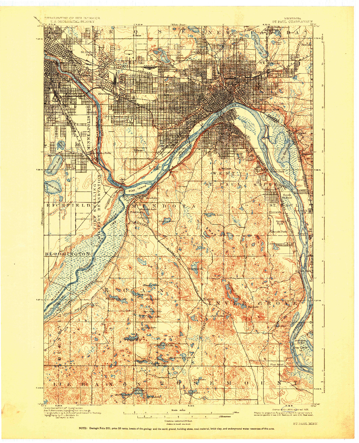 USGS 1:62500-SCALE QUADRANGLE FOR ST. PAUL, MN 1896