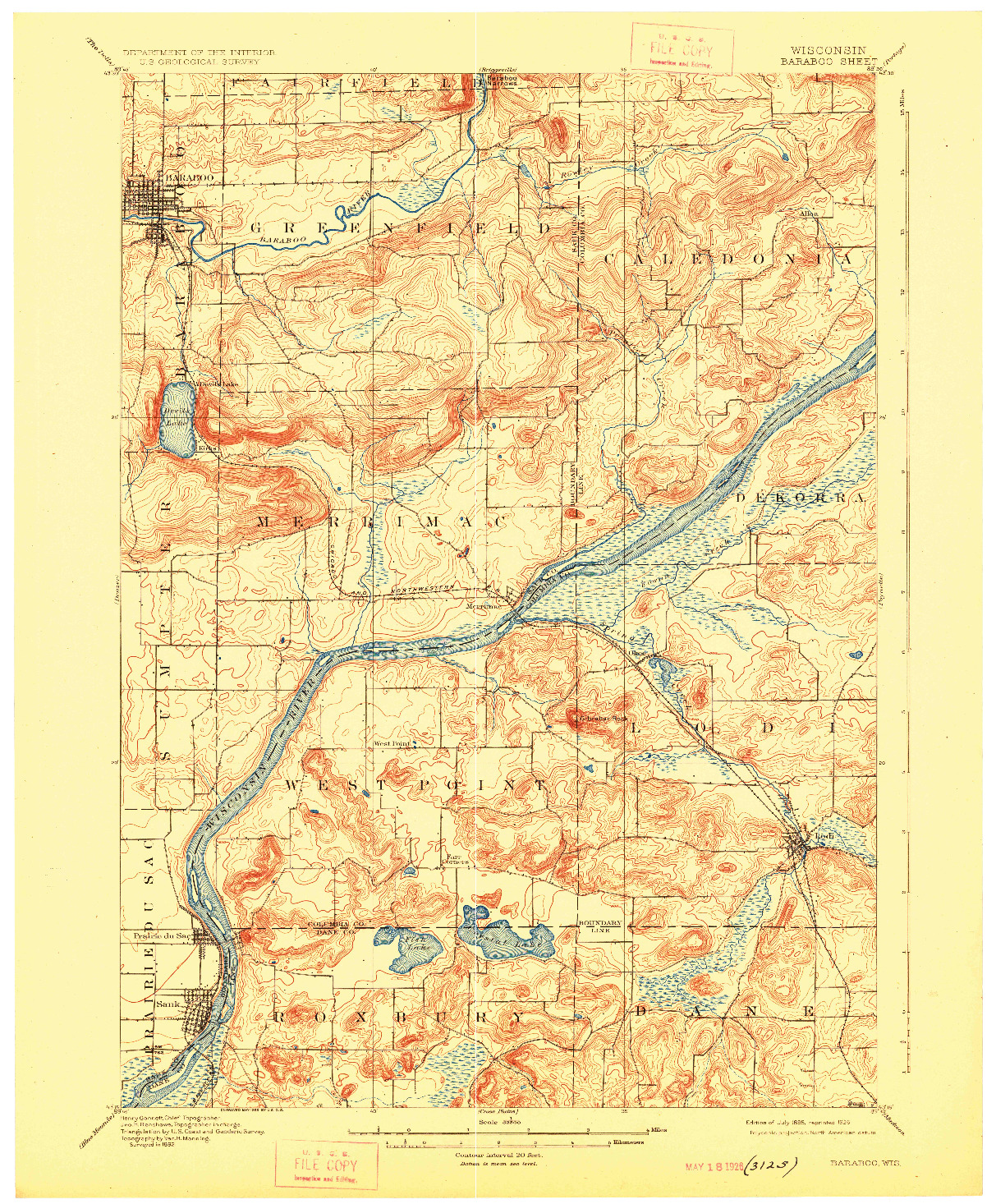 USGS 1:62500-SCALE QUADRANGLE FOR BARABOO, WI 1895