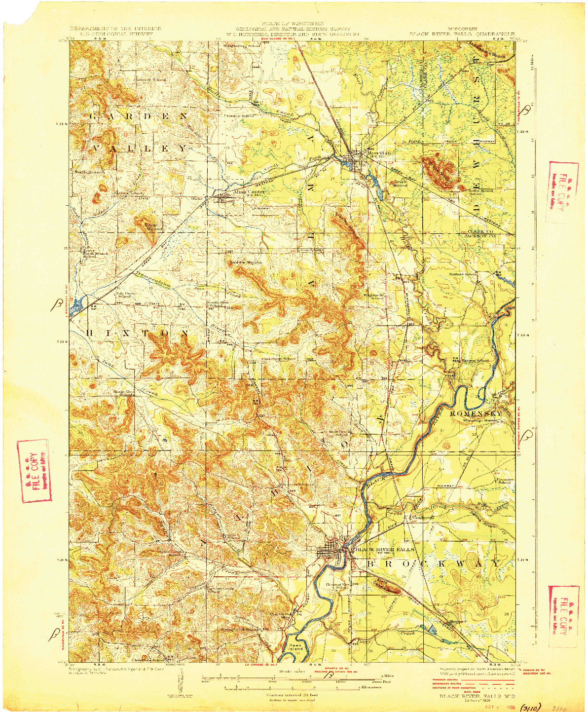 USGS 1:62500-SCALE QUADRANGLE FOR BLACK RIVER FALLS, WI 1926