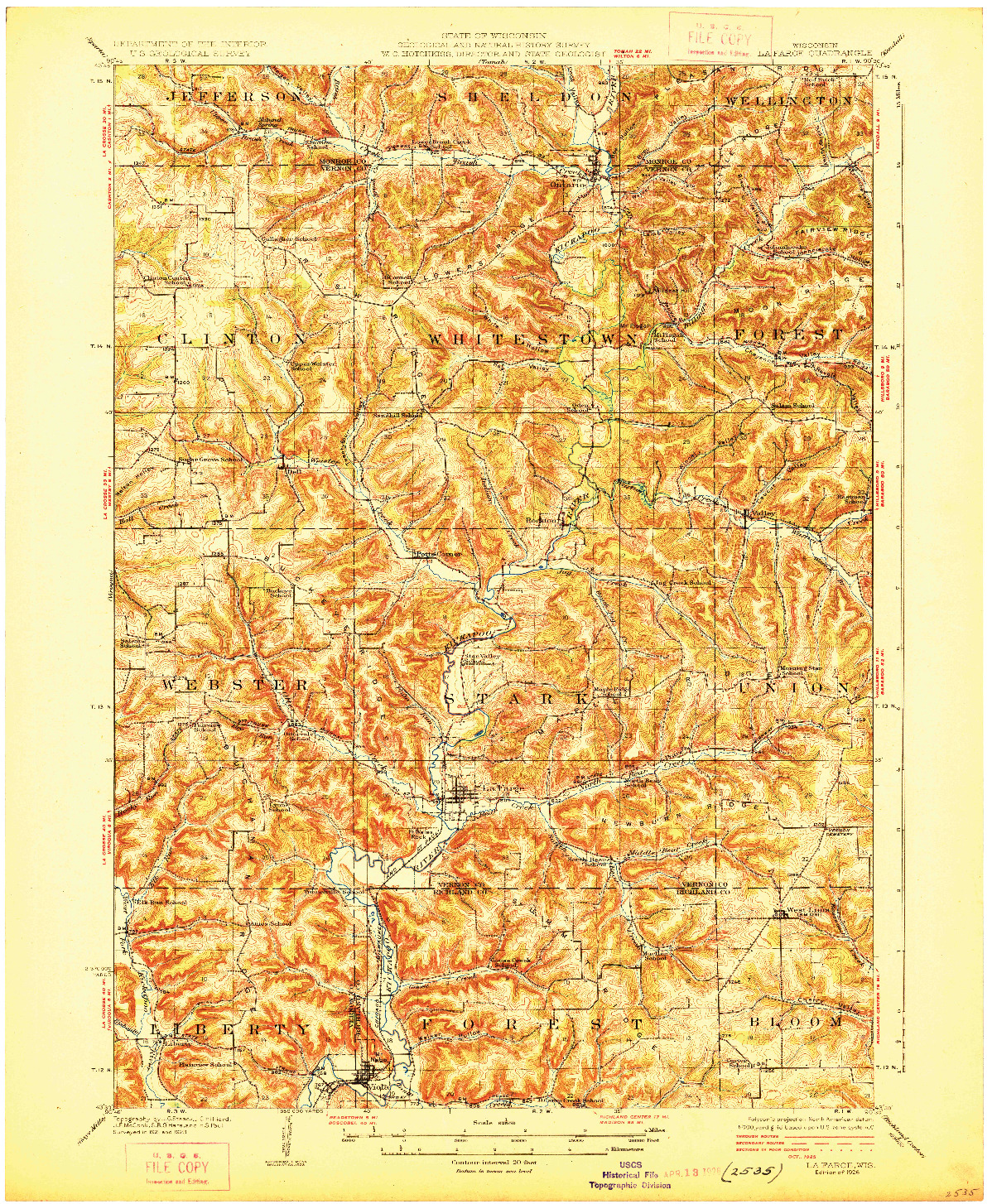 USGS 1:62500-SCALE QUADRANGLE FOR LA FARGE, WI 1926