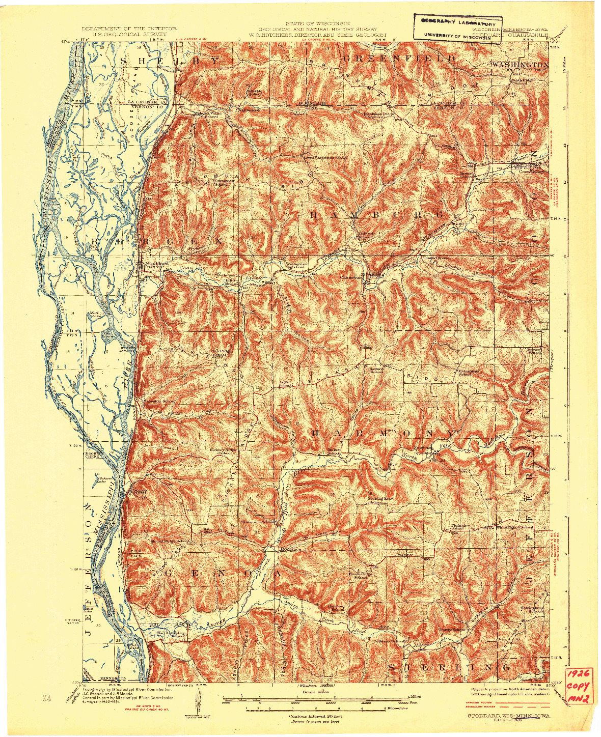 USGS 1:62500-SCALE QUADRANGLE FOR STODDARD, WI 1926