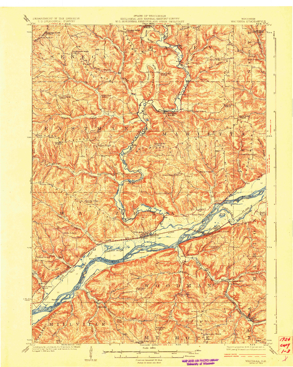 USGS 1:62500-SCALE QUADRANGLE FOR WAUZEKA, WI 1926