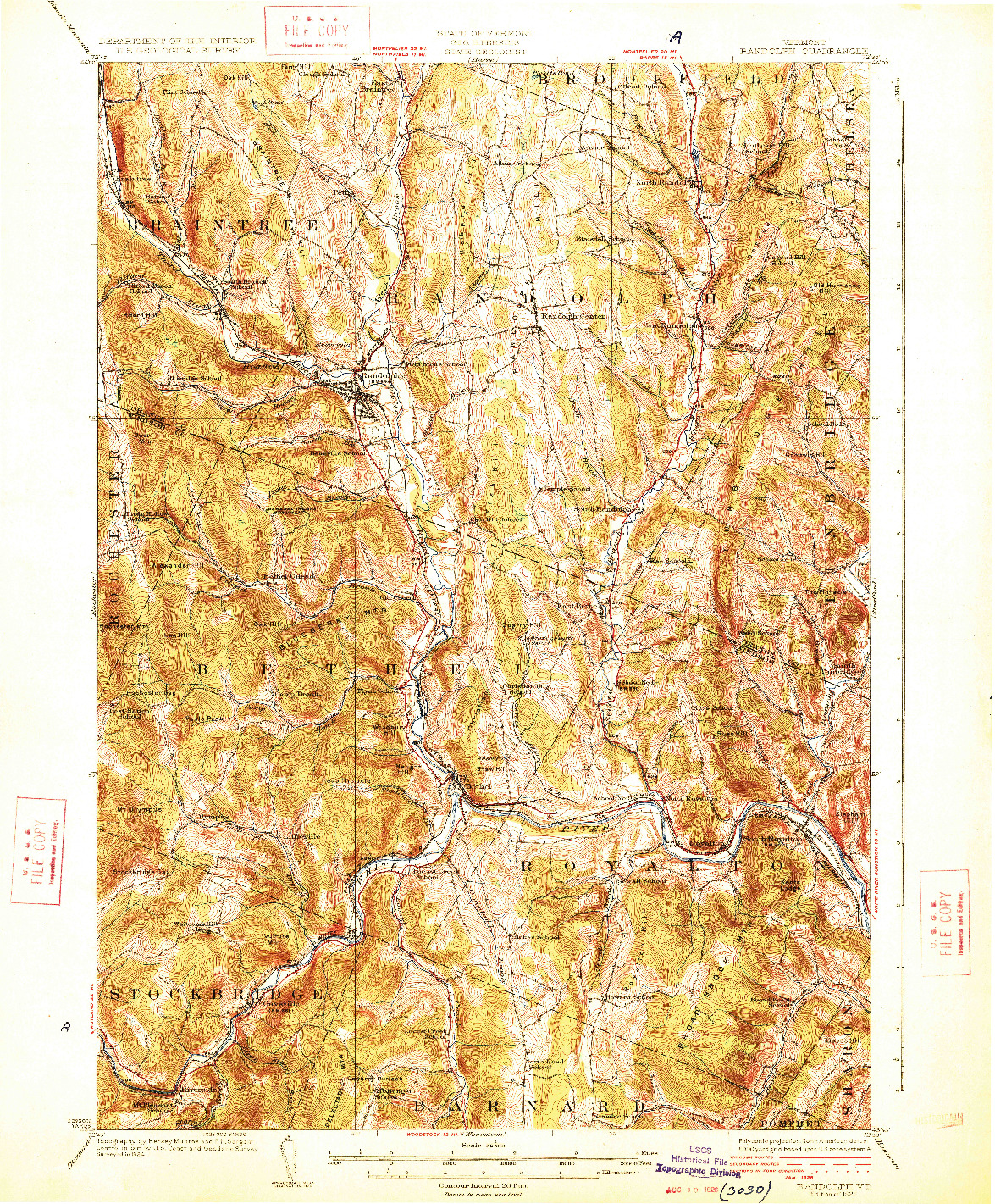 USGS 1:62500-SCALE QUADRANGLE FOR RANDOLPH, VT 1926