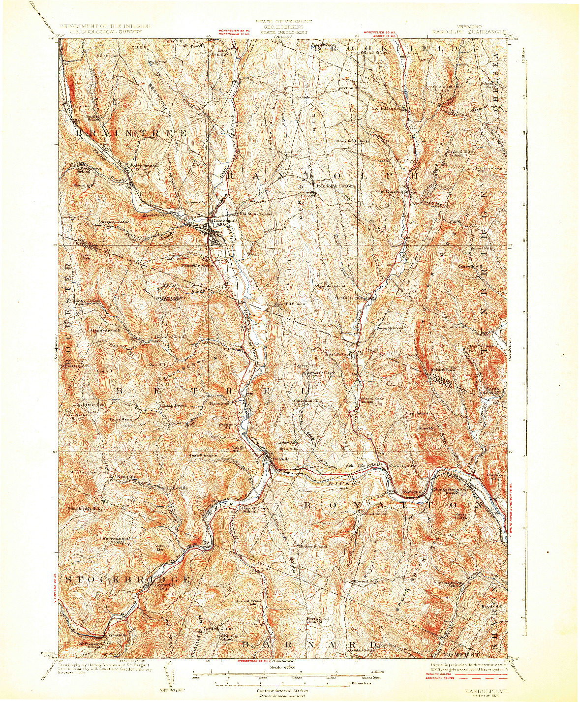 USGS 1:62500-SCALE QUADRANGLE FOR RANDOLPH, VT 1926