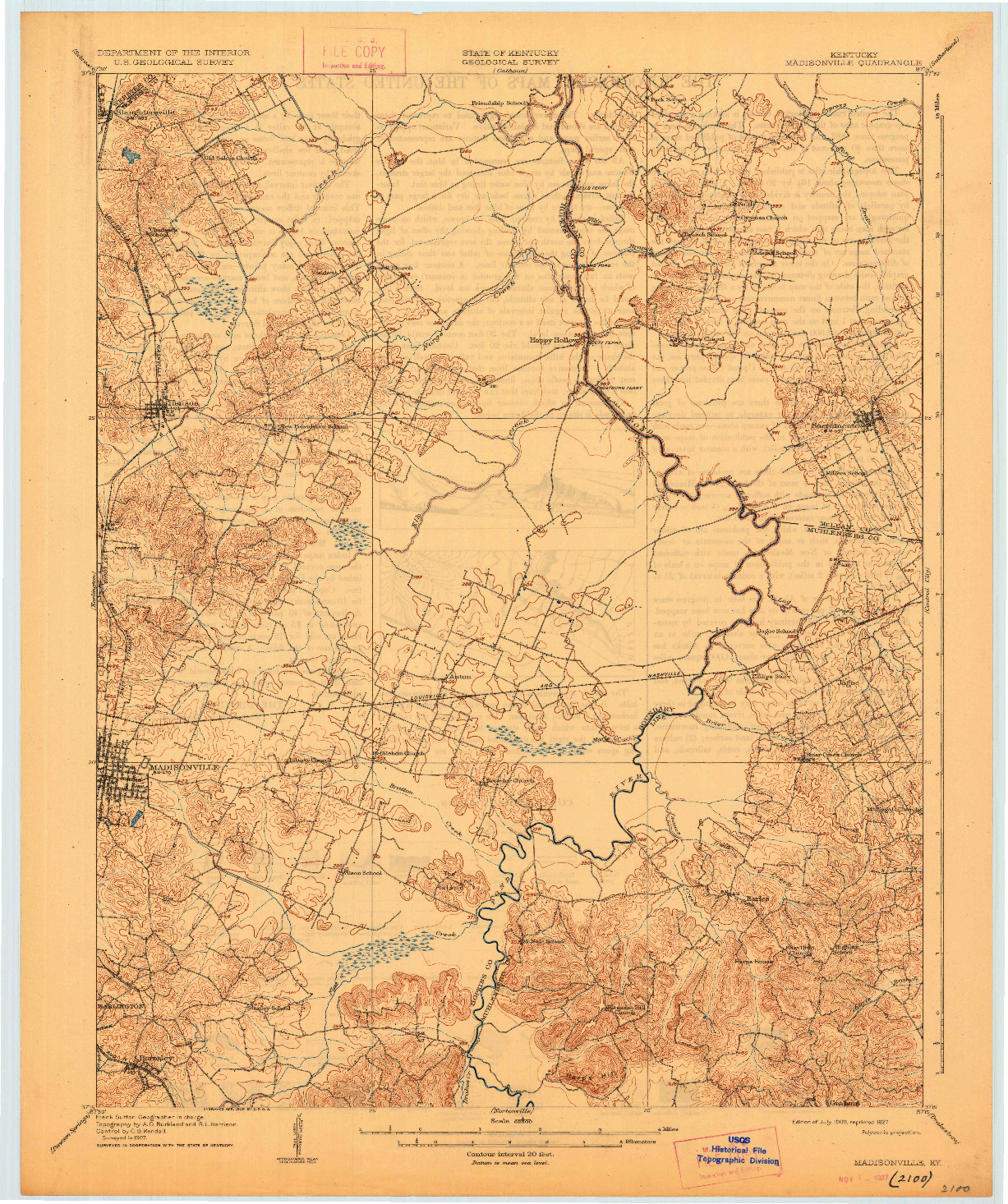 USGS 1:62500-SCALE QUADRANGLE FOR MADISONVILLE, KY 1909