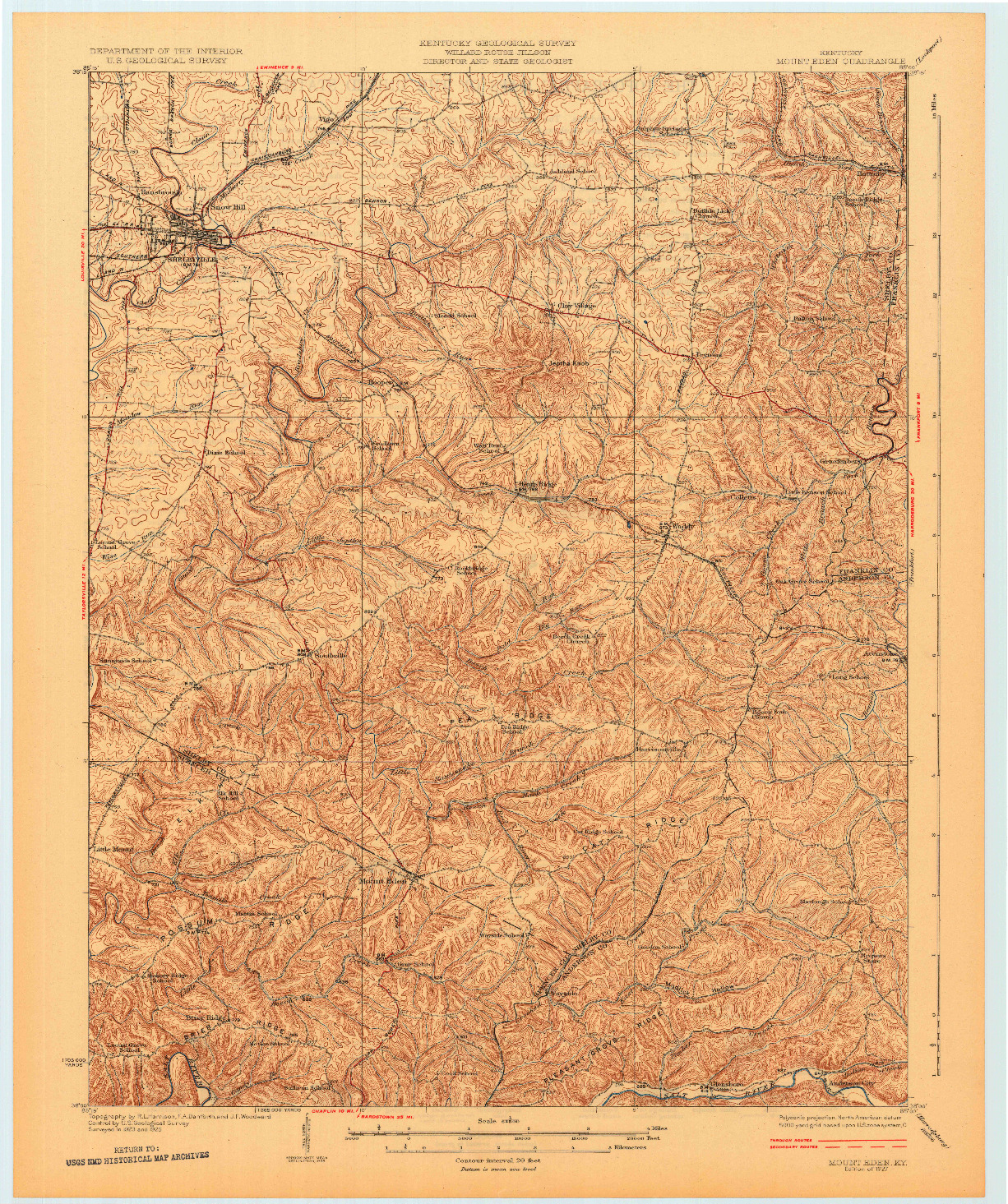 USGS 1:62500-SCALE QUADRANGLE FOR MOUNT EDEN, KY 1927