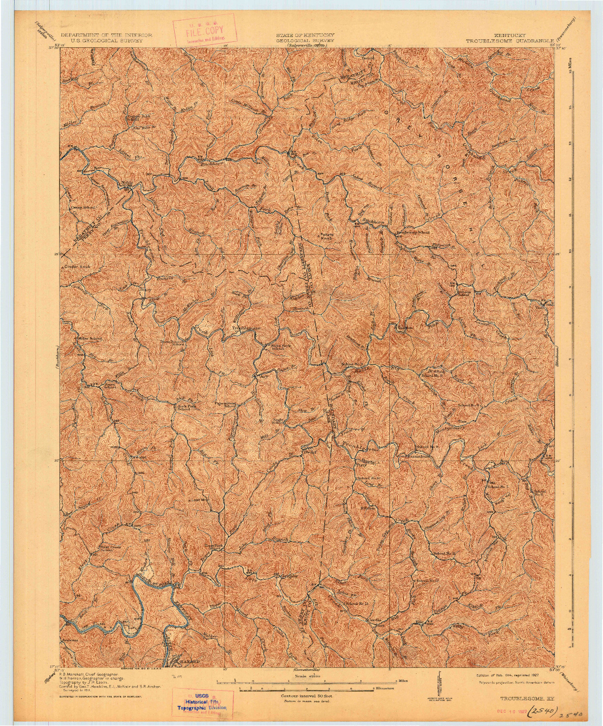 USGS 1:62500-SCALE QUADRANGLE FOR TROUBLESOME, KY 1914