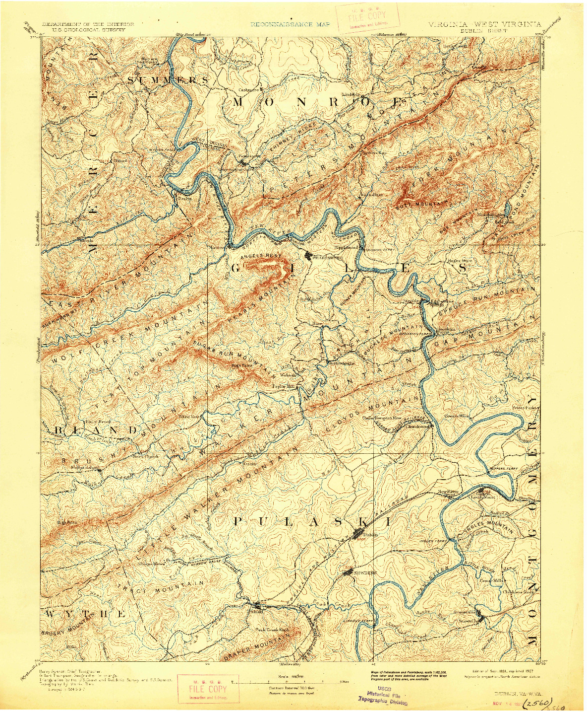 USGS 1:125000-SCALE QUADRANGLE FOR DUBLIN, VA 1891