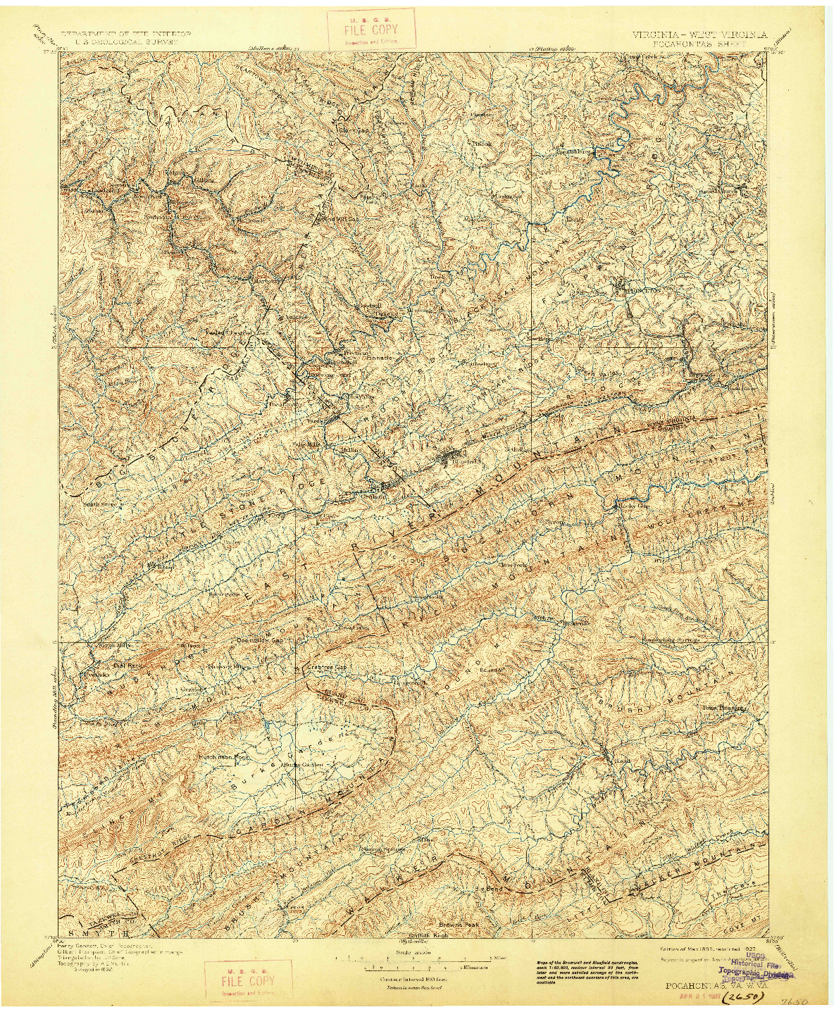 USGS 1:125000-SCALE QUADRANGLE FOR POCAHONTAS, VA 1895