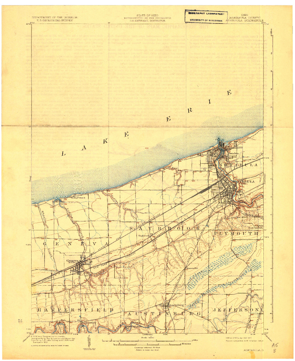 USGS 1:62500-SCALE QUADRANGLE FOR ASHTABULA, OH 1905