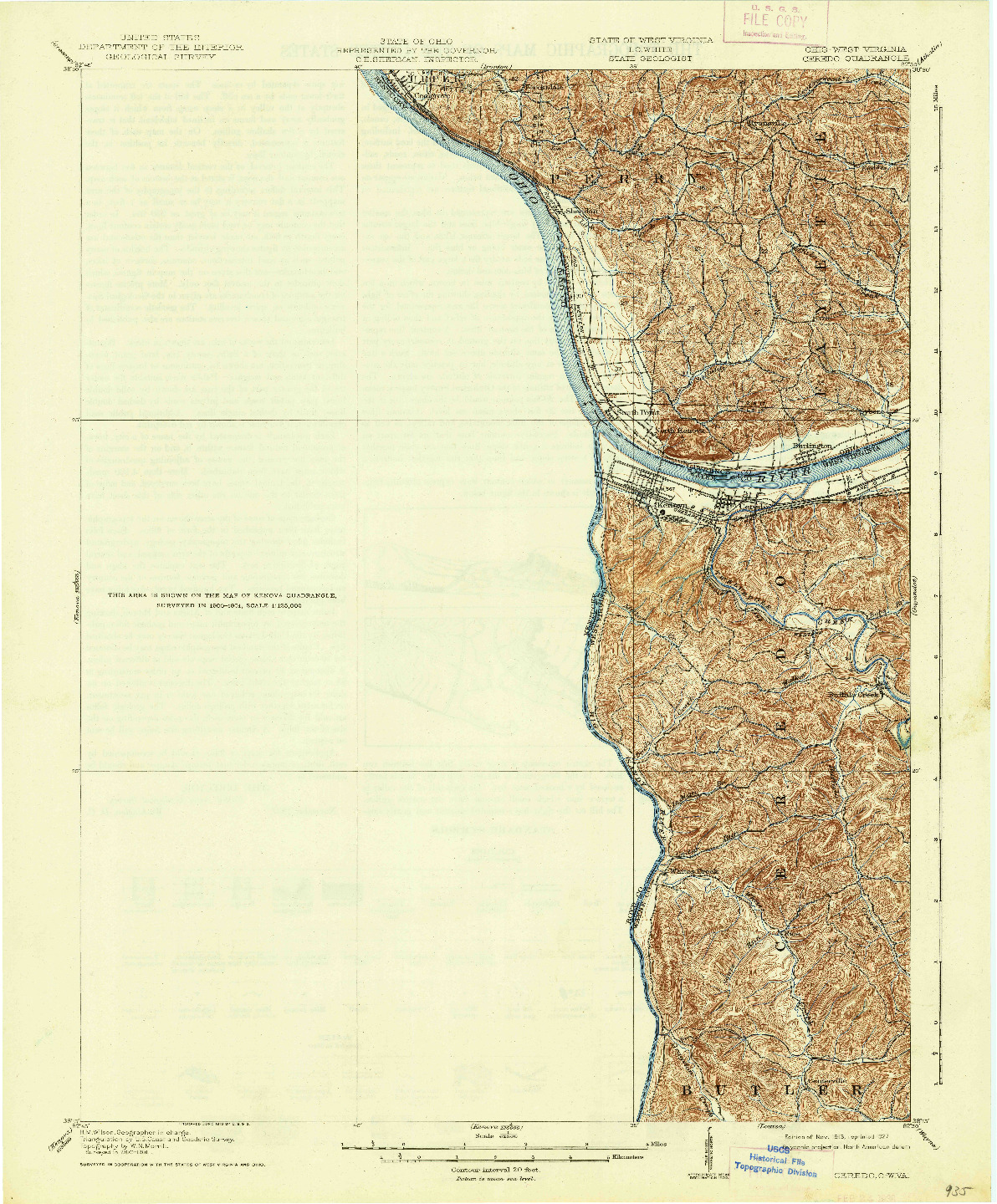 USGS 1:62500-SCALE QUADRANGLE FOR CEREDO, OH 1913