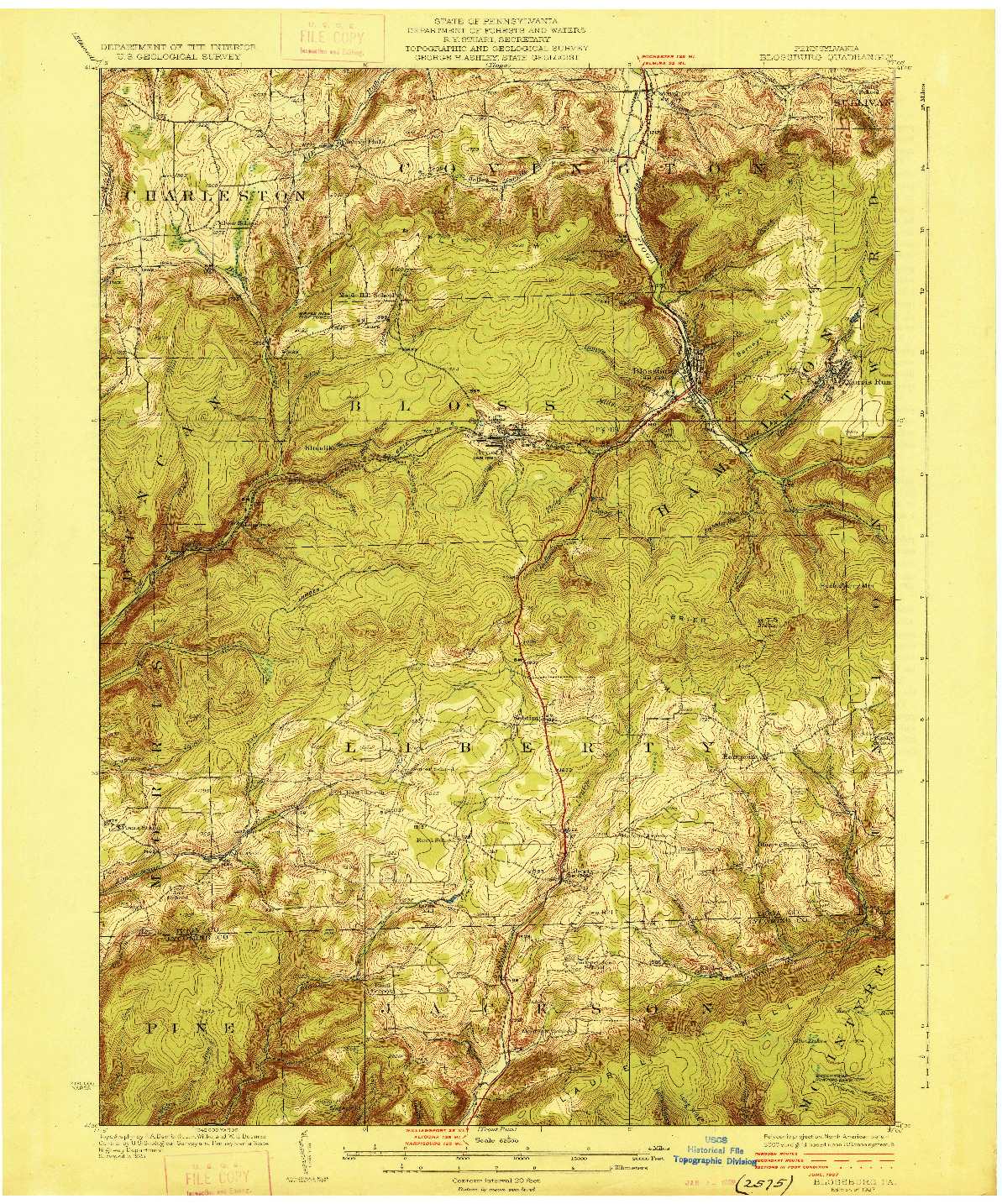 USGS 1:62500-SCALE QUADRANGLE FOR BLOSSBURG, PA 1927