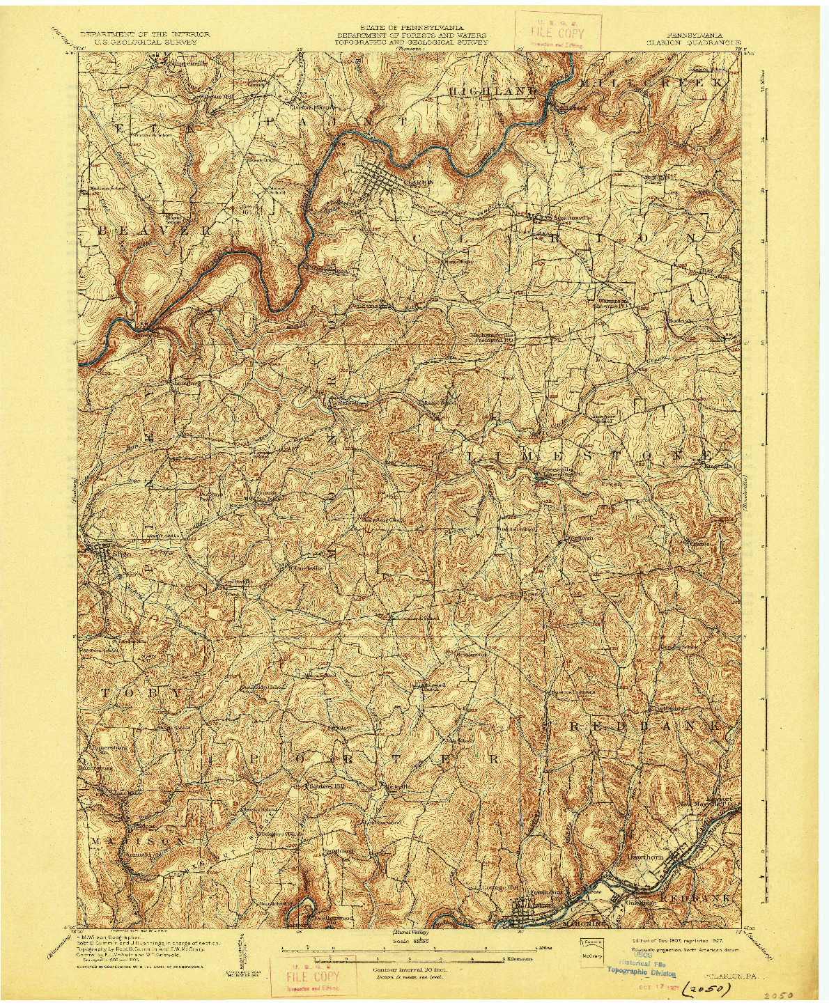 USGS 1:62500-SCALE QUADRANGLE FOR CLARION, PA 1907