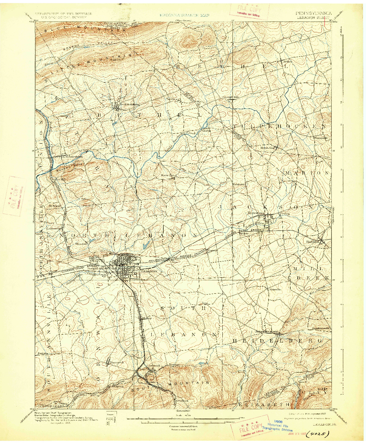 USGS 1:62500-SCALE QUADRANGLE FOR LEBANON, PA 1899