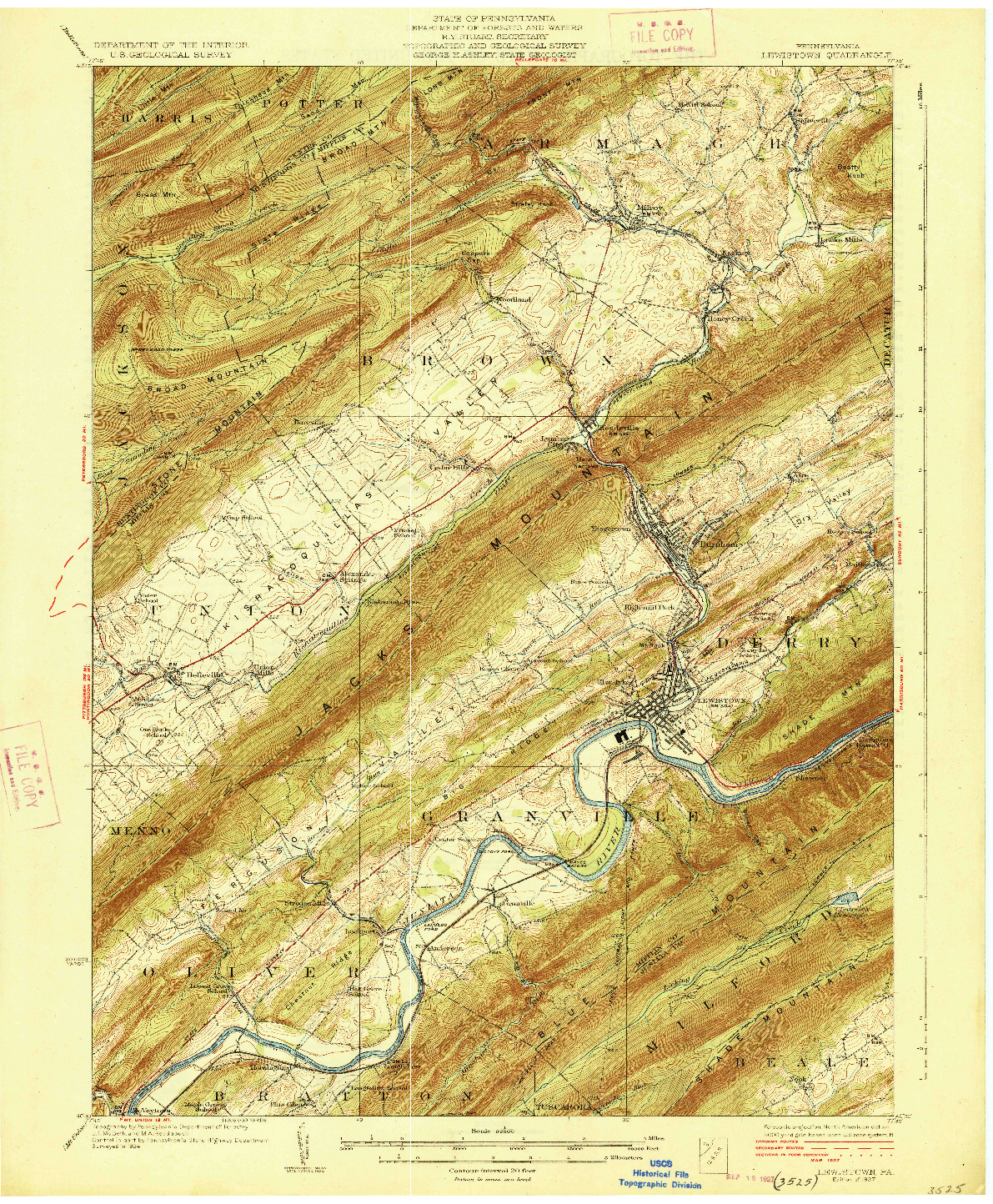 USGS 1:62500-SCALE QUADRANGLE FOR LEWISBURG, PA 1927
