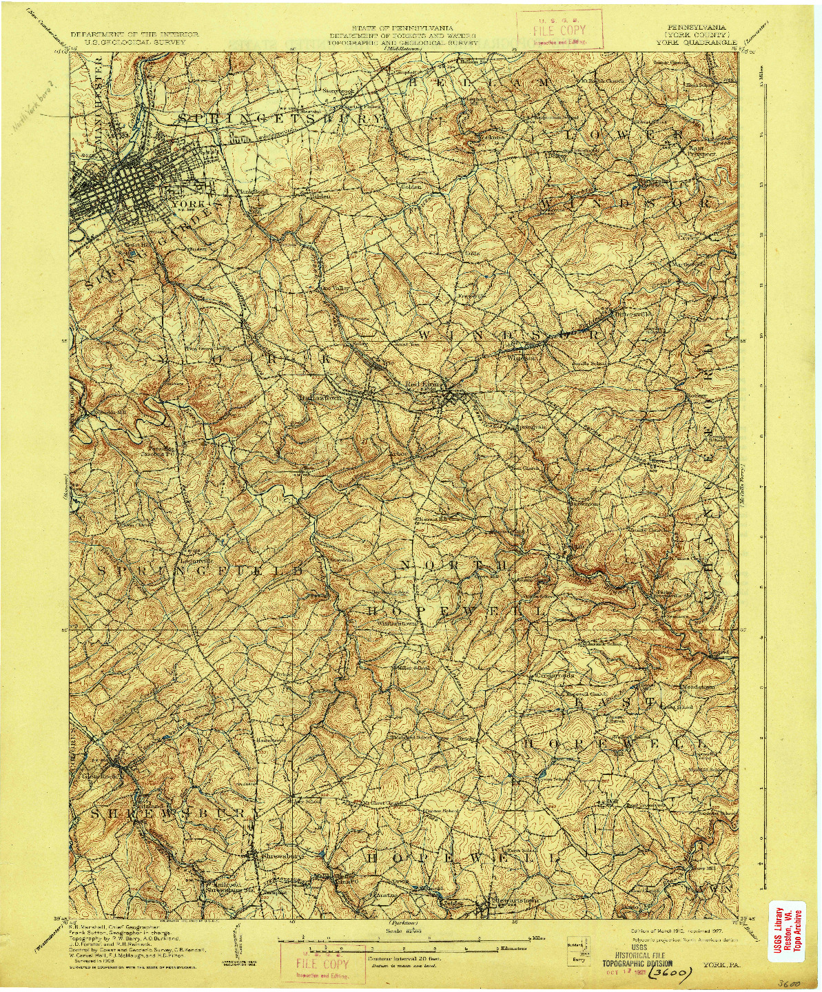 USGS 1:62500-SCALE QUADRANGLE FOR YORK, PA 1910