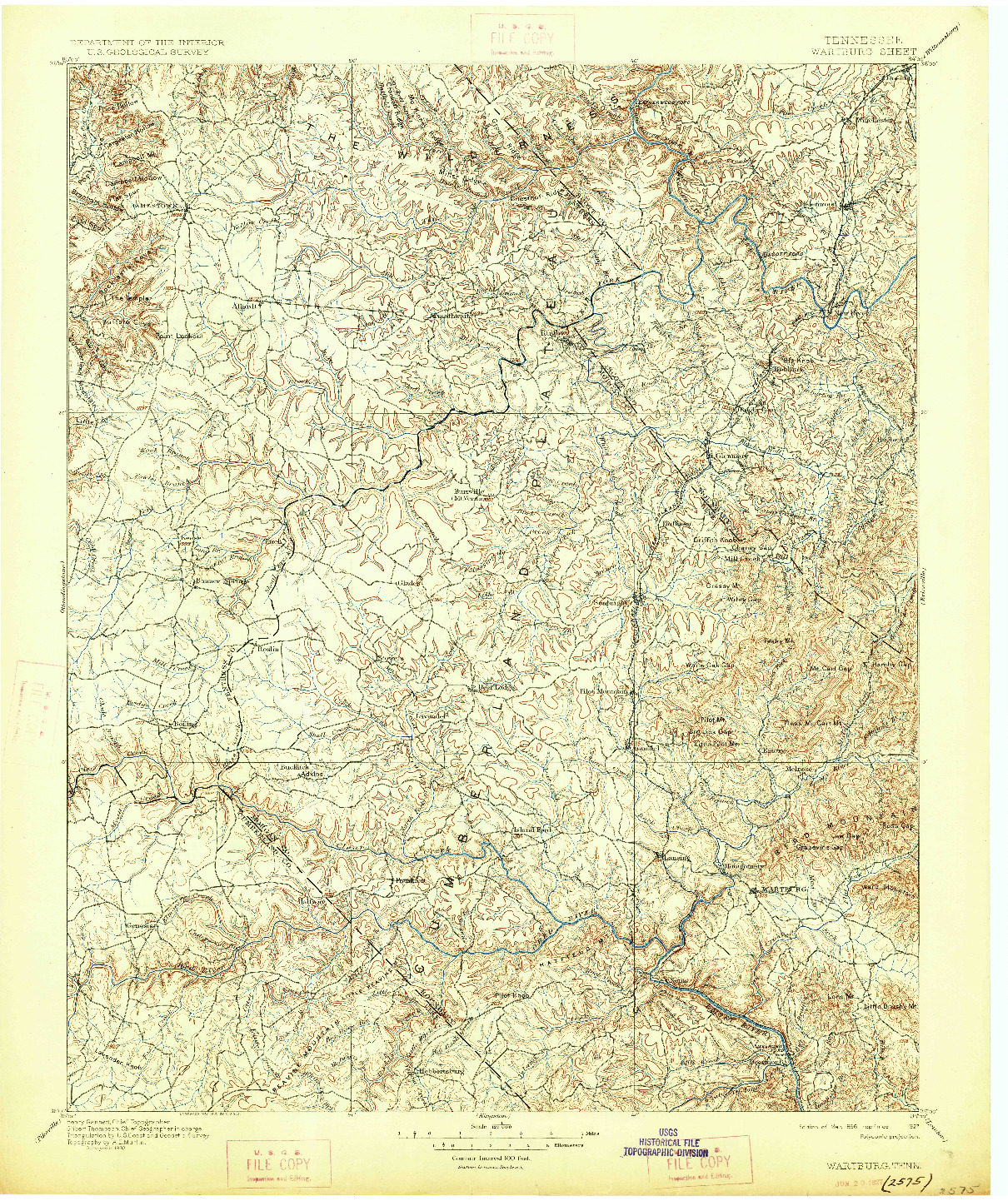 USGS 1:125000-SCALE QUADRANGLE FOR WARTBURG, TN 1896