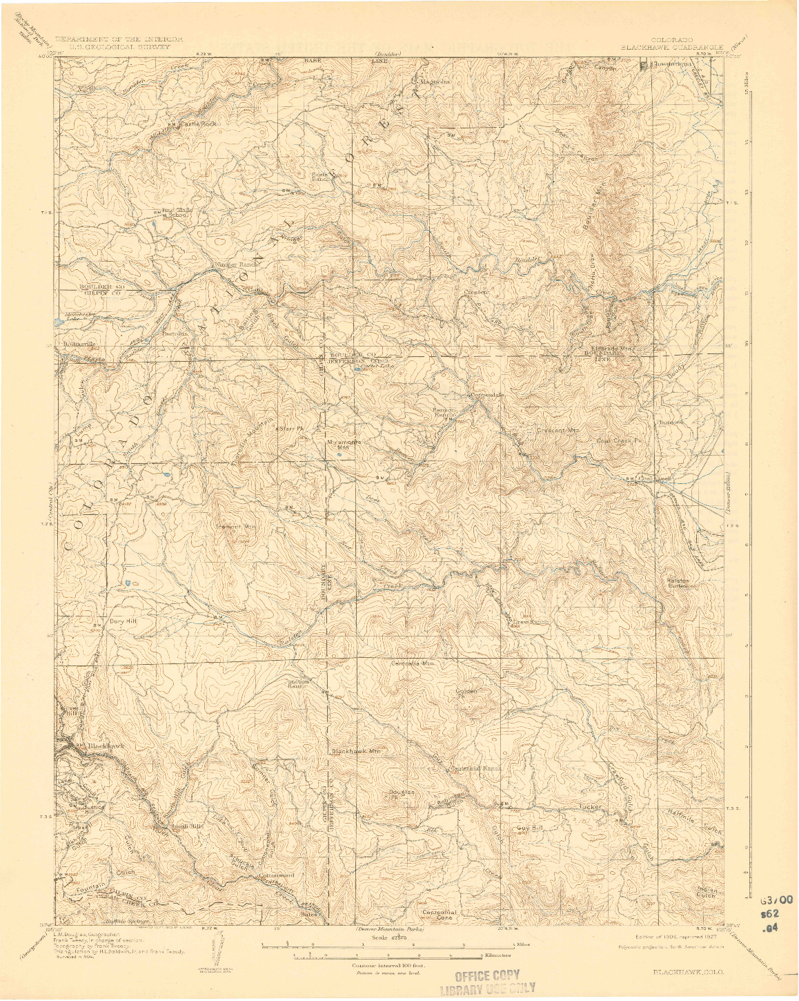 USGS 1:62500-SCALE QUADRANGLE FOR BLACKHAWK, CO 1906