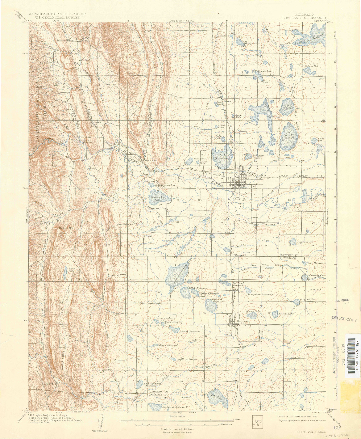 USGS 1:62500-SCALE QUADRANGLE FOR LOVELAND, CO 1908