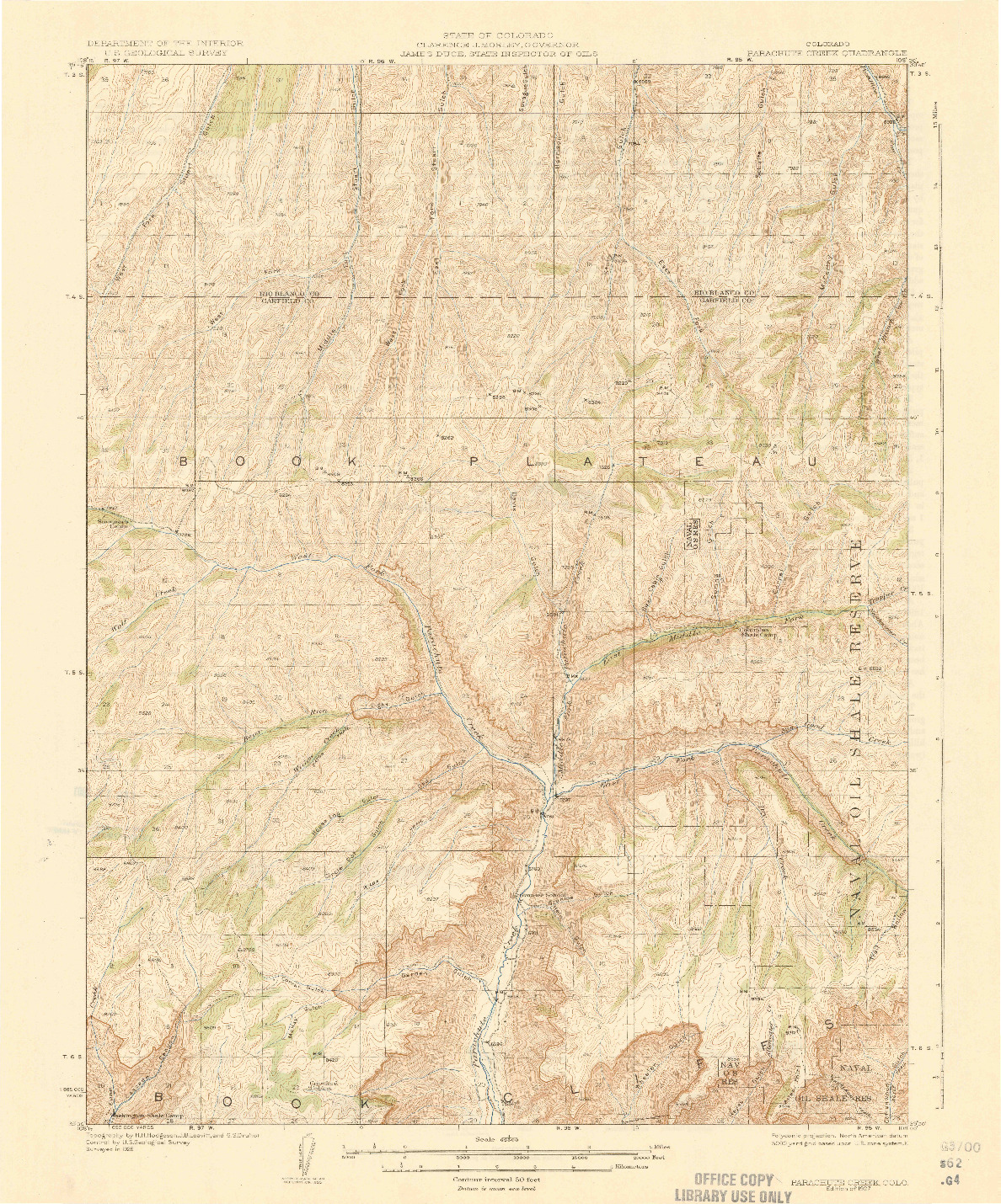 USGS 1:62500-SCALE QUADRANGLE FOR PARACHUTE CREEK, CO 1927